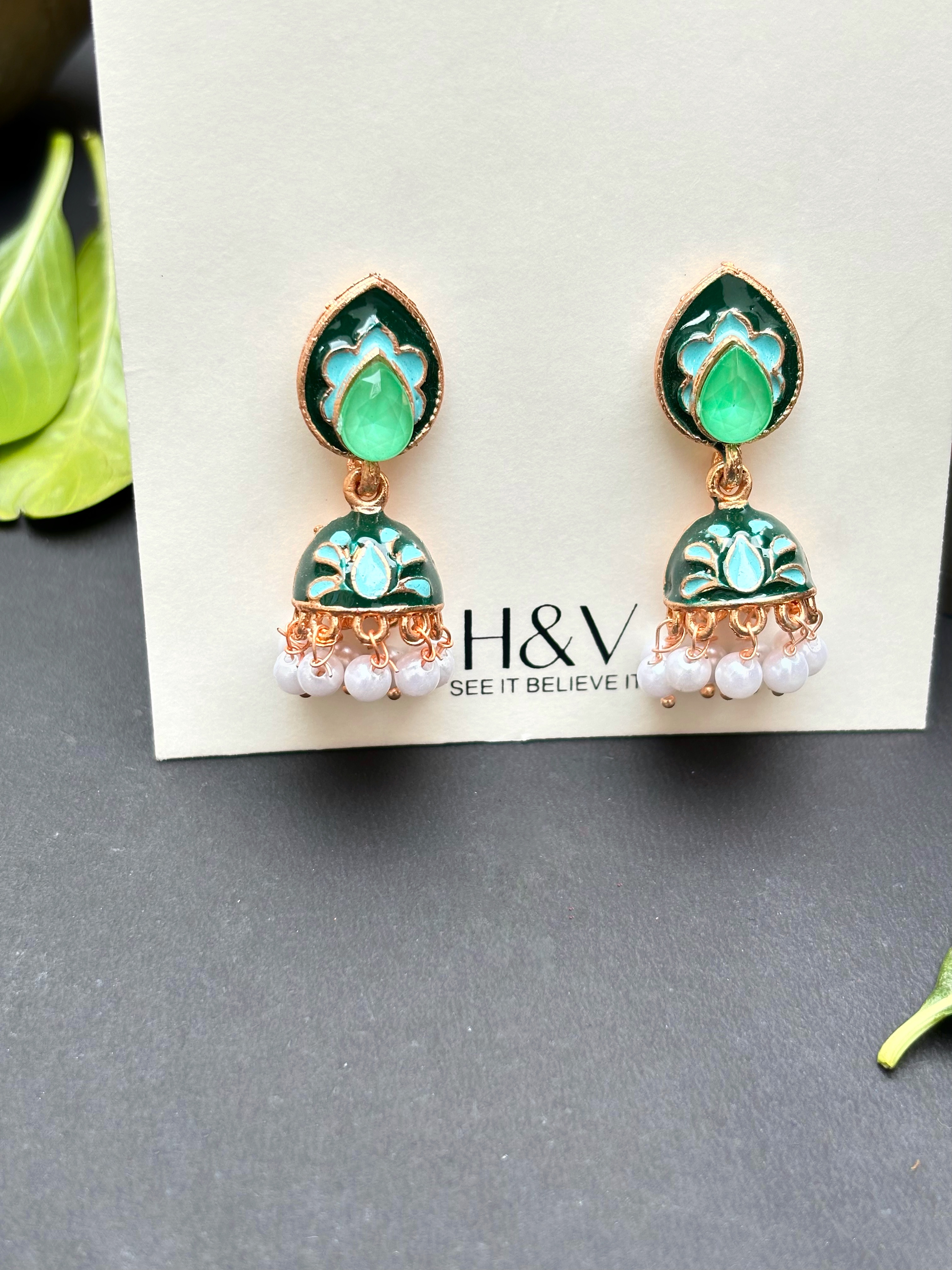 Green and Gold Traditional Earrings