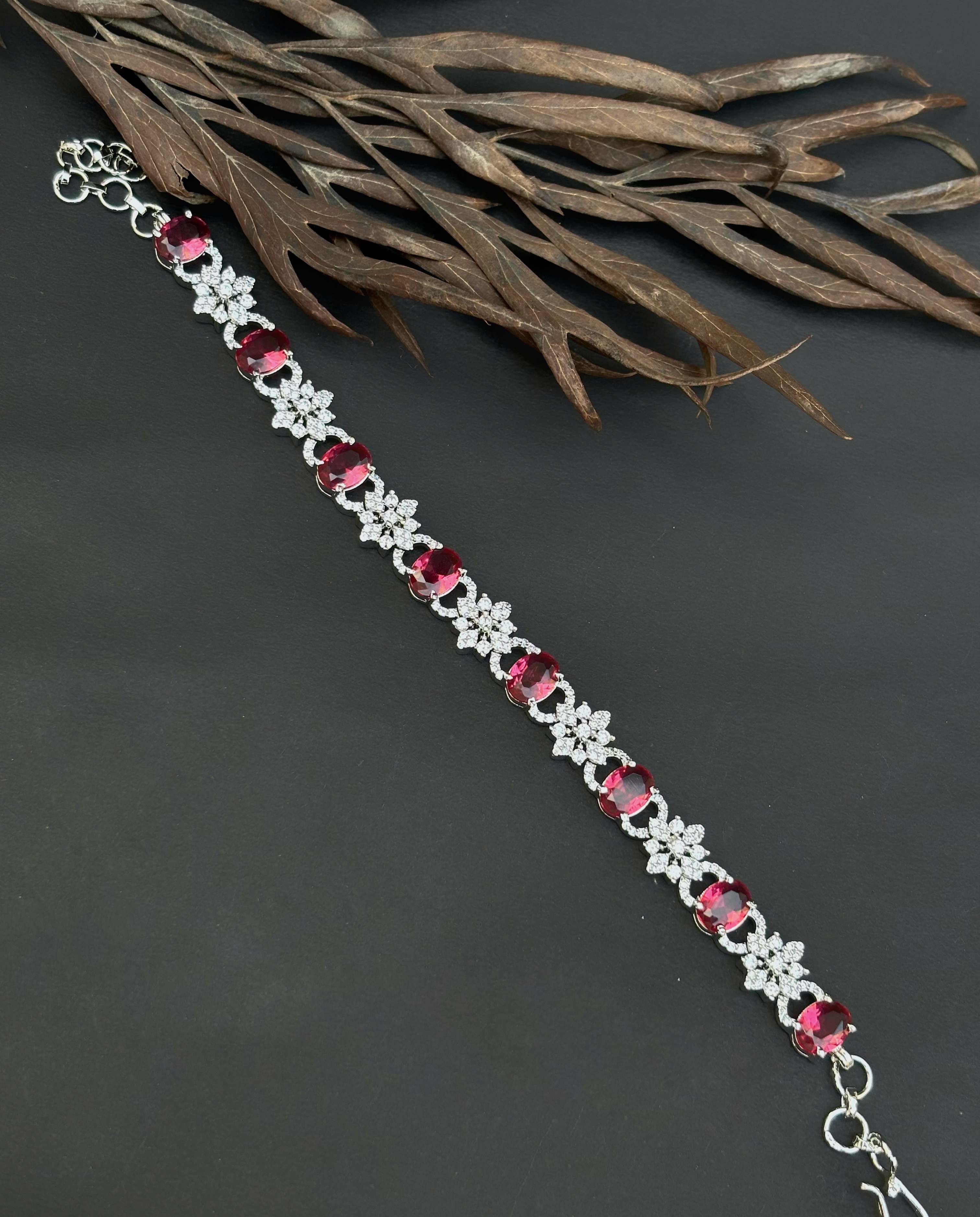 Elegant Ruby Floral Bracelet