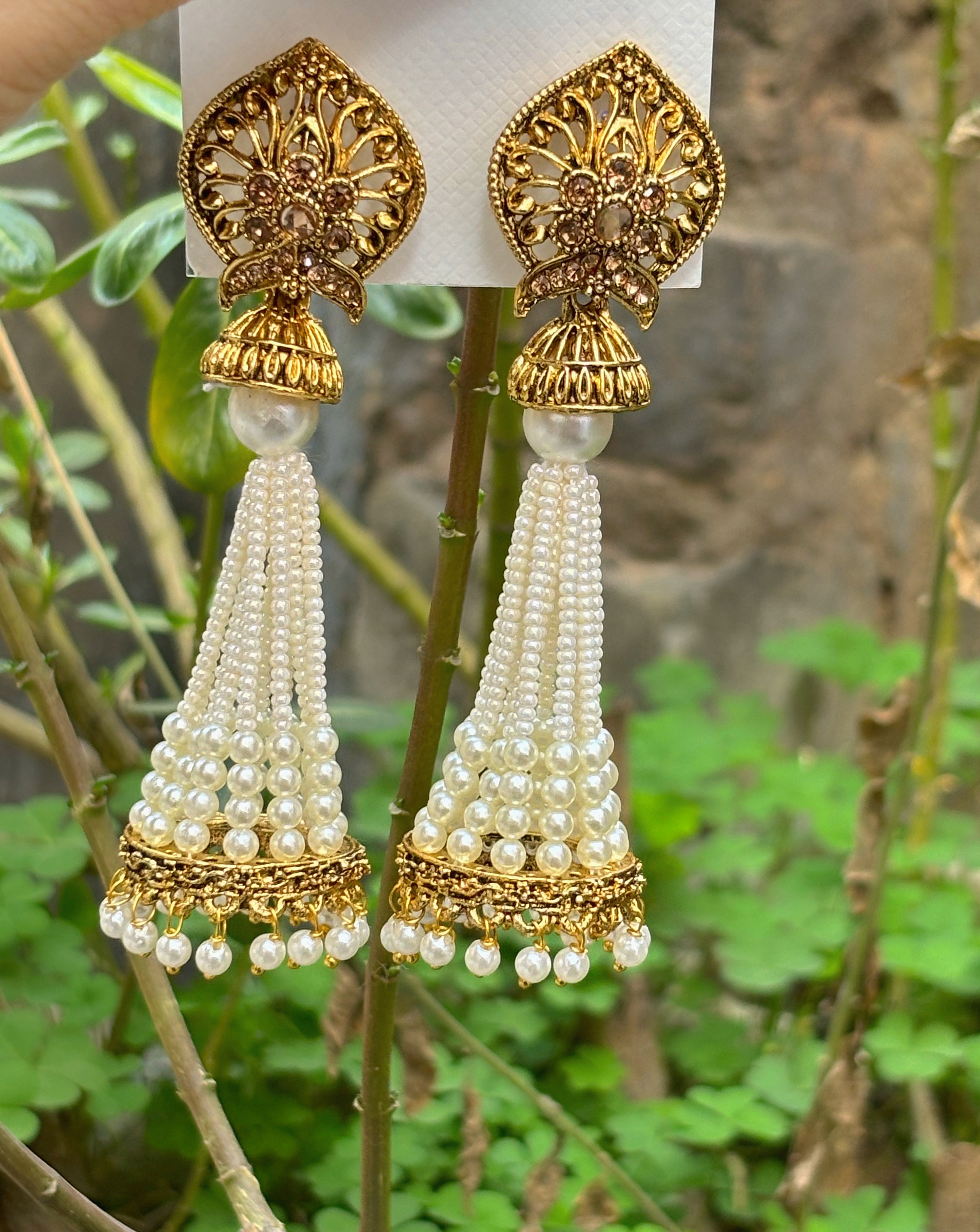 Traditional Pearl Tassel Earrings