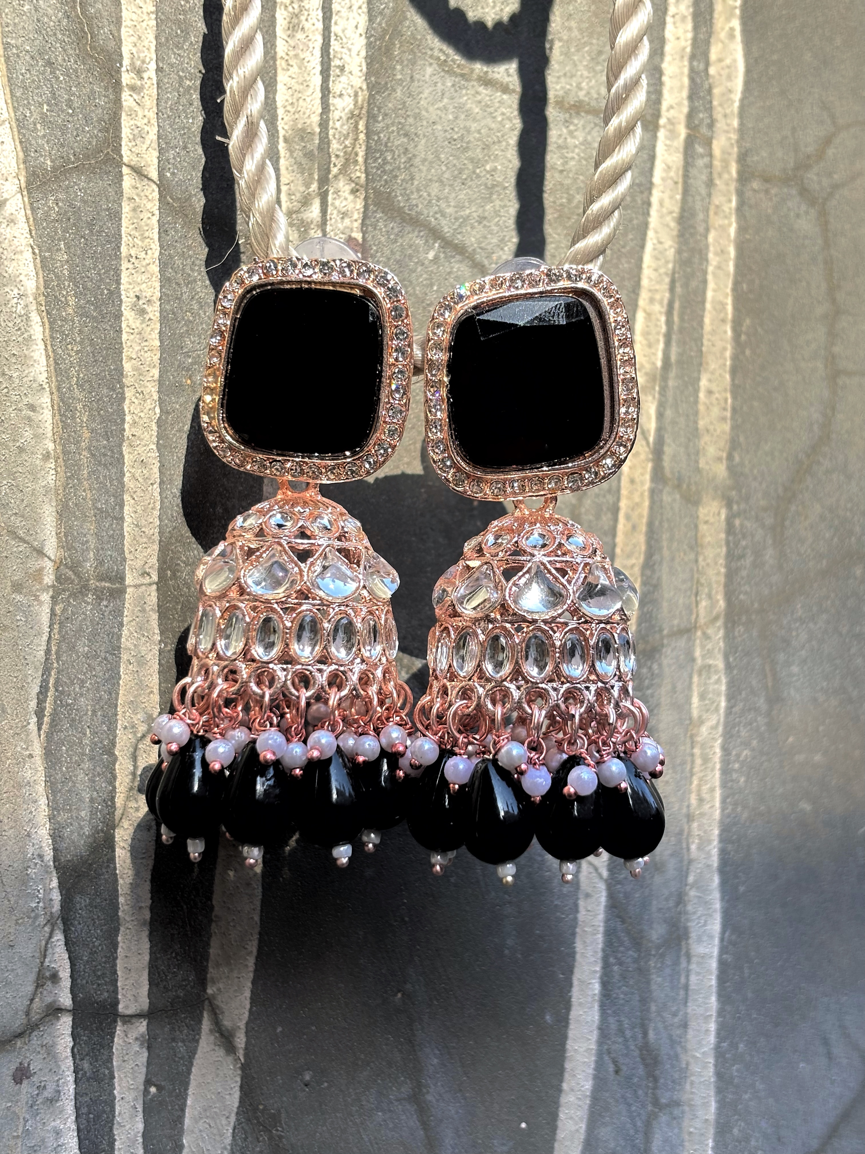 Black and Silver Jhumka Earrings