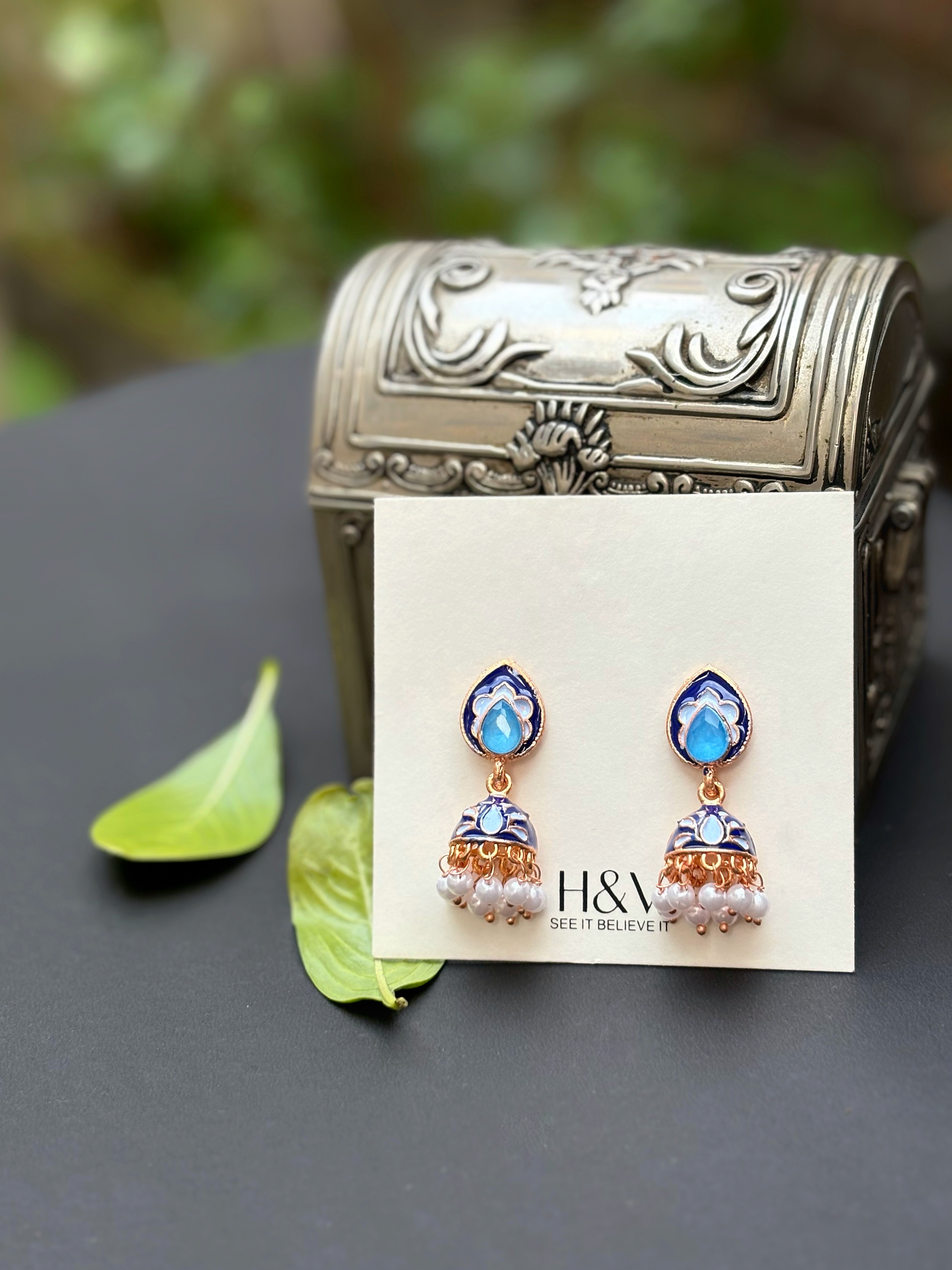 Blue Enamel Jhumka Earrings