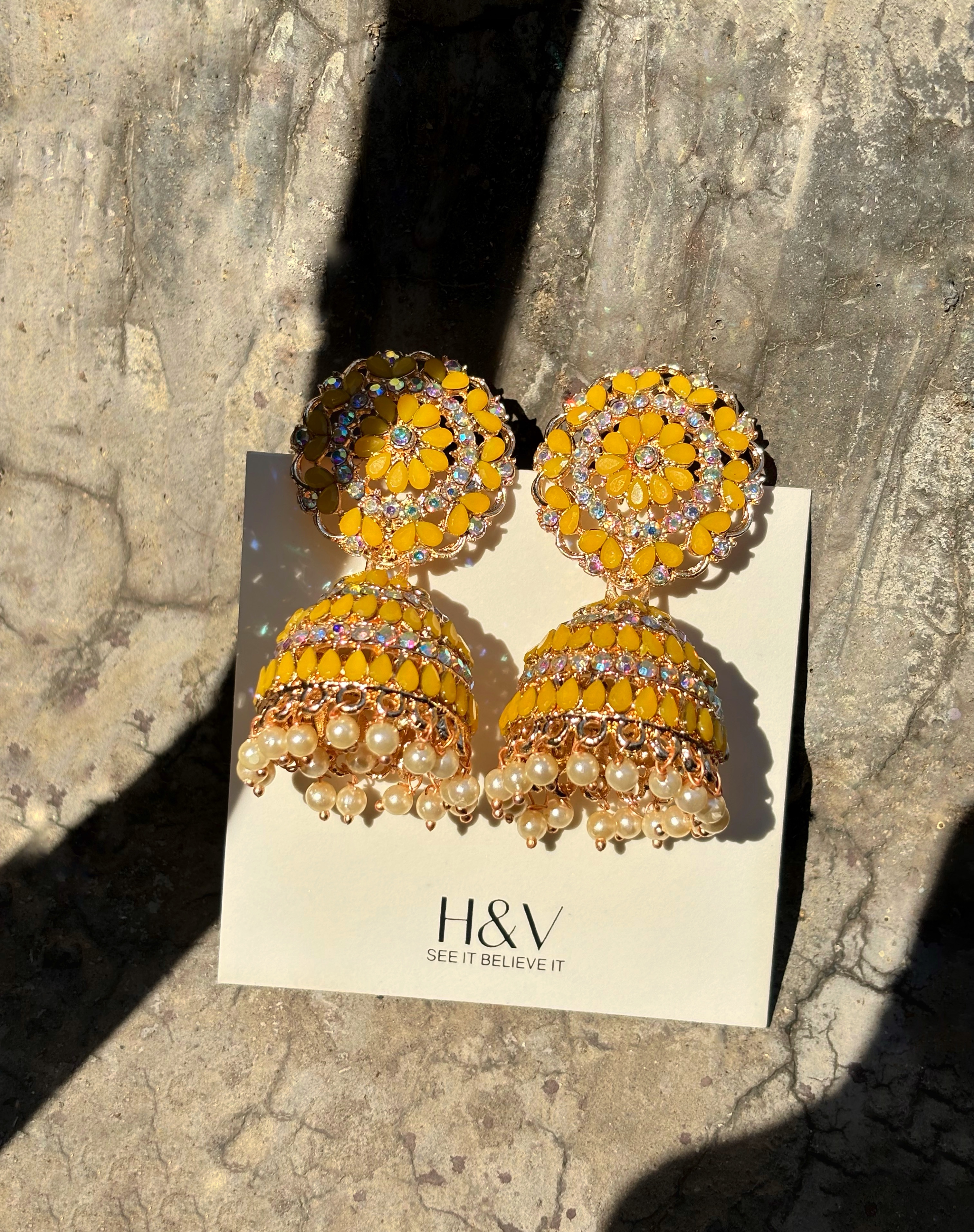 Yellow Traditional Jhumka Earrings