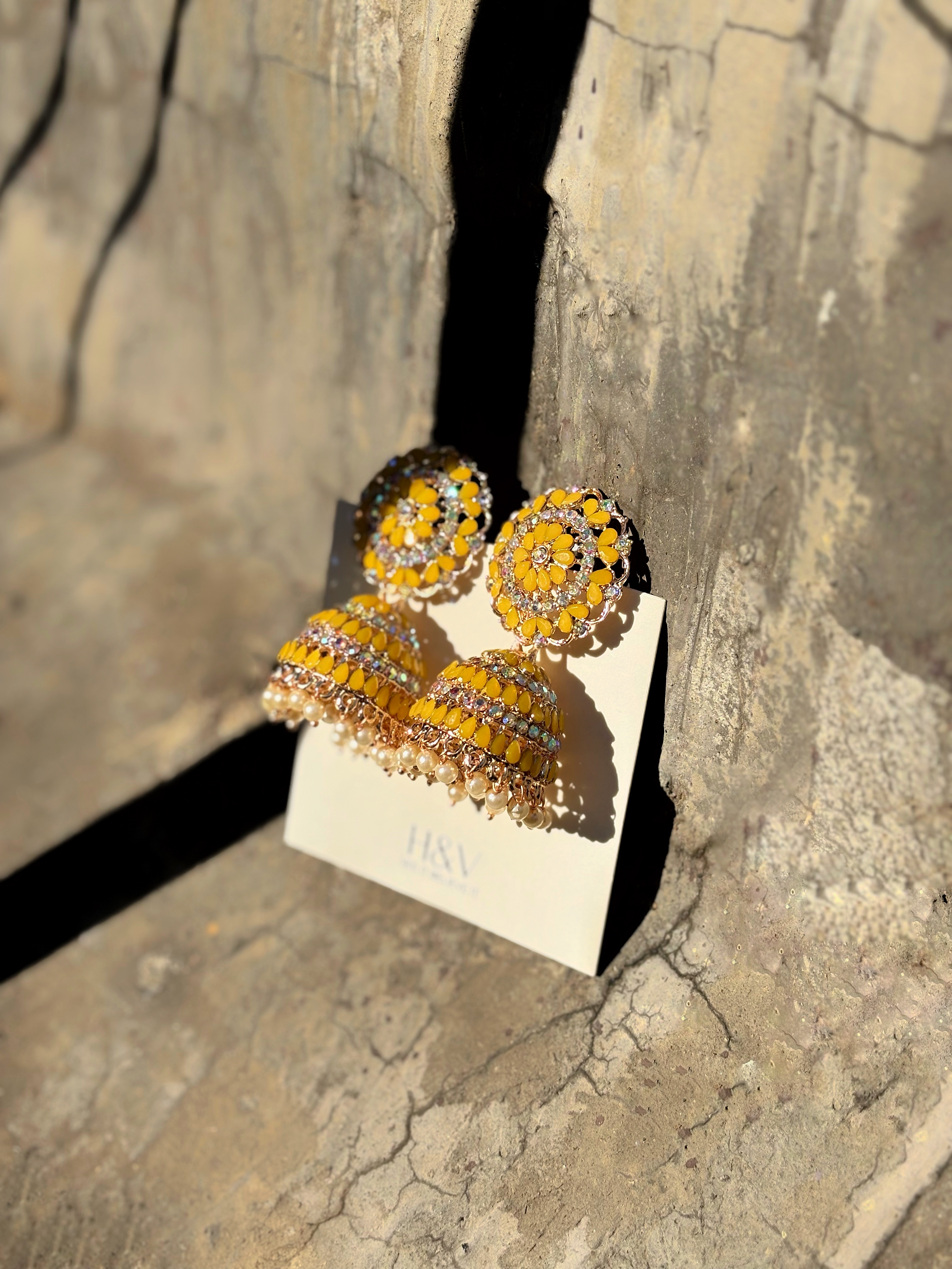 Yellow Traditional Jhumka Earrings