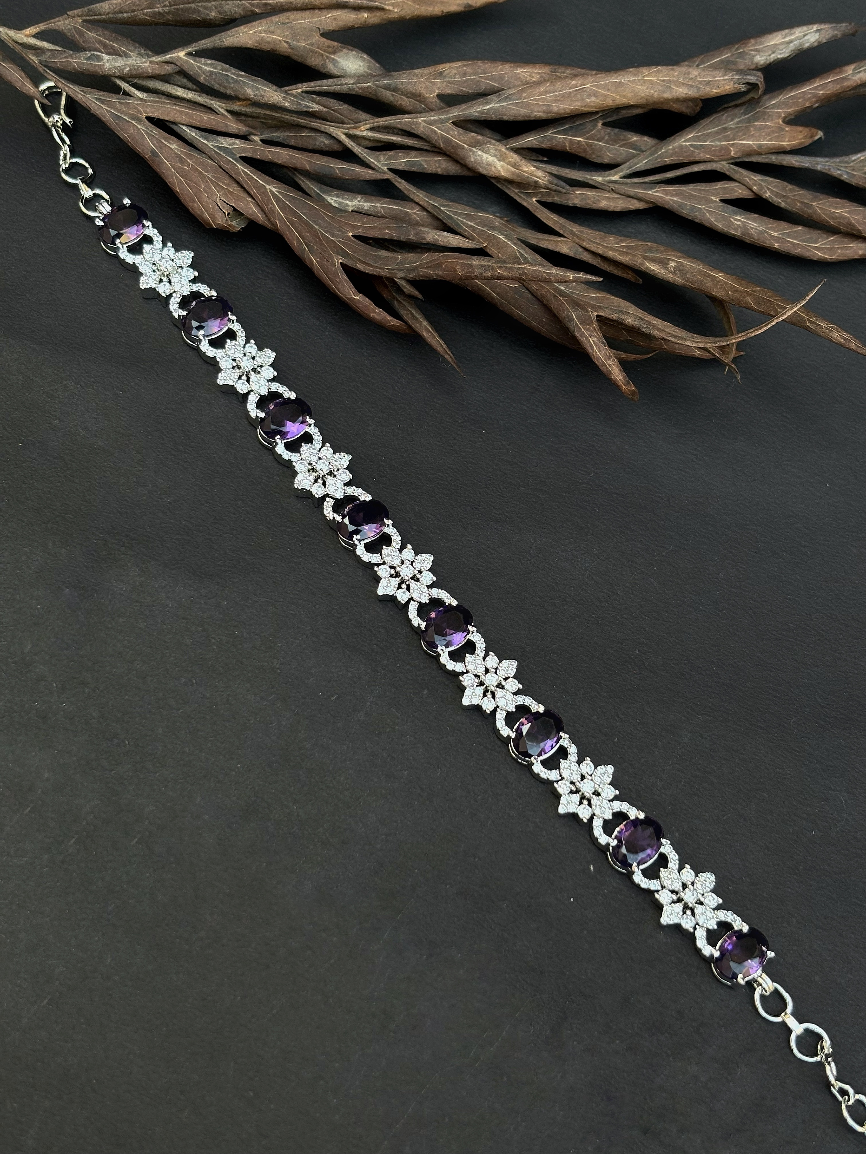 Elegant Amethyst and Crystal Flower Bracelet