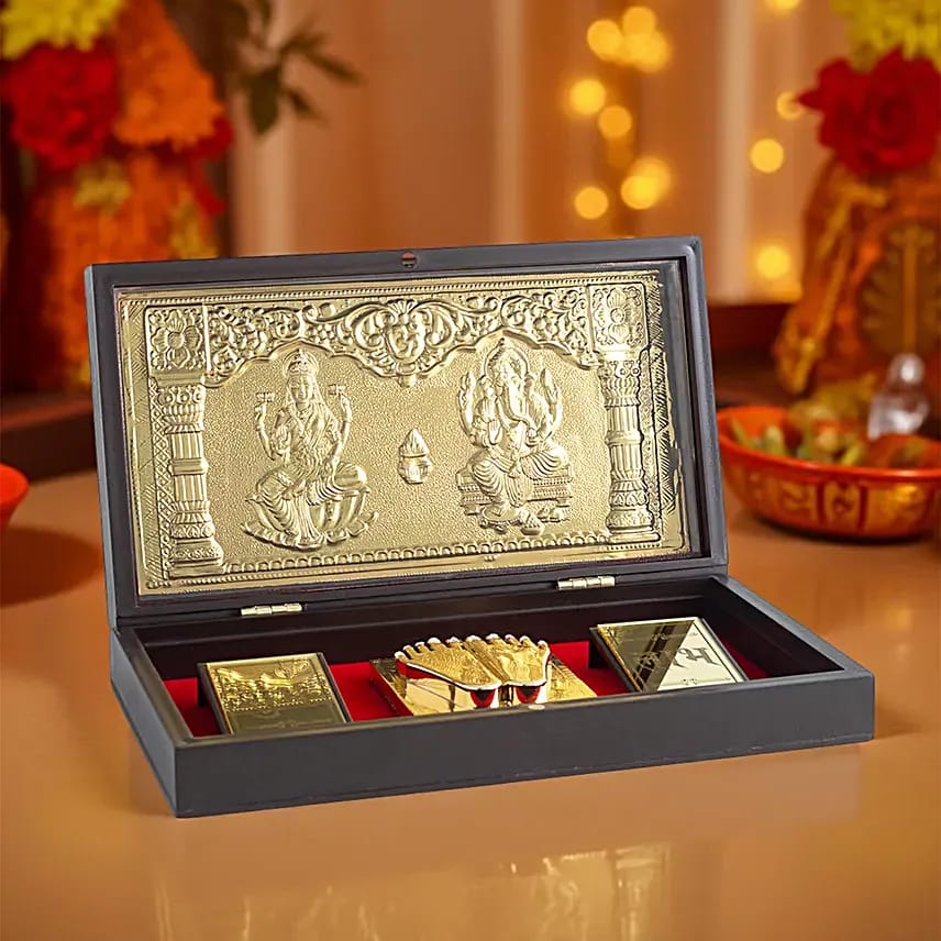 Luxury Gold-Plated Lakshmi Ganesh Puja Box