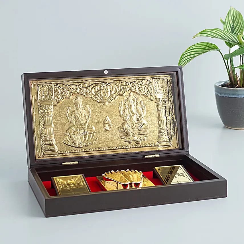 Designer Lakshmi Ganesh Gold-Plated Box