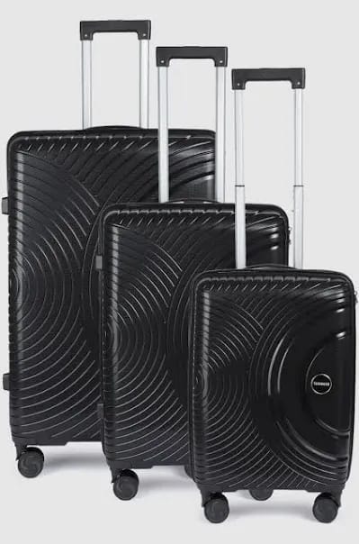 Teakwood Leather 3-Piece Black Hard Shell Luggage Set