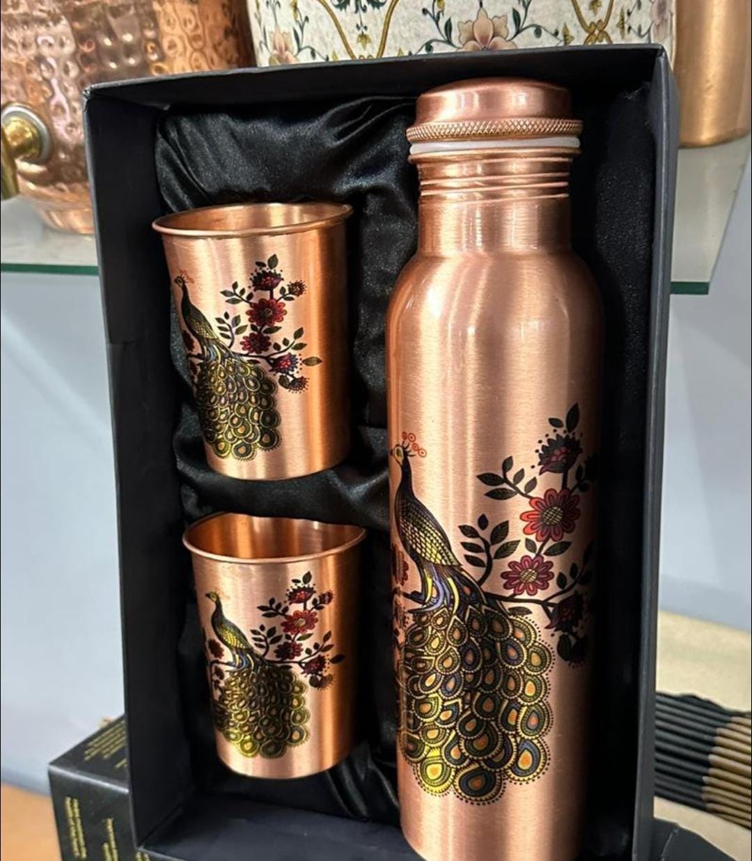 Copper Bottle and Tumblers Set