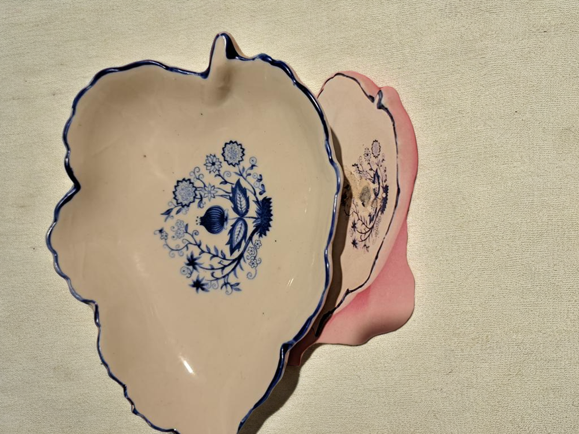 Vintage Blue Floral Ceramic Leaf Dish