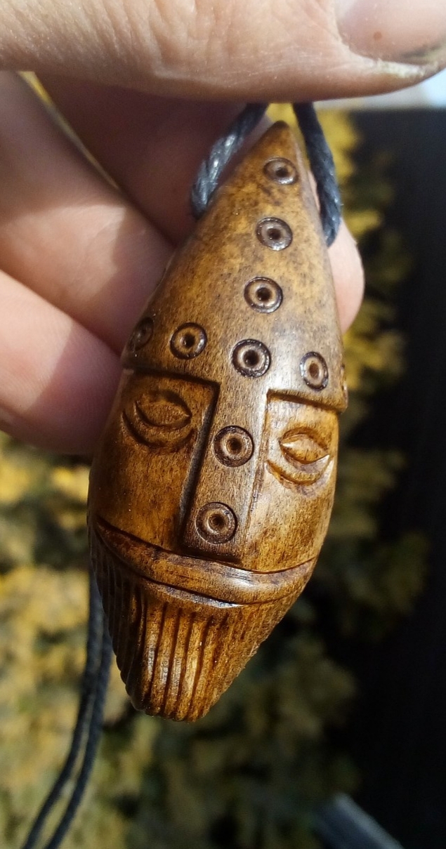 Handmade Viking Head Pendant, Hand Carved, Moose Antlers