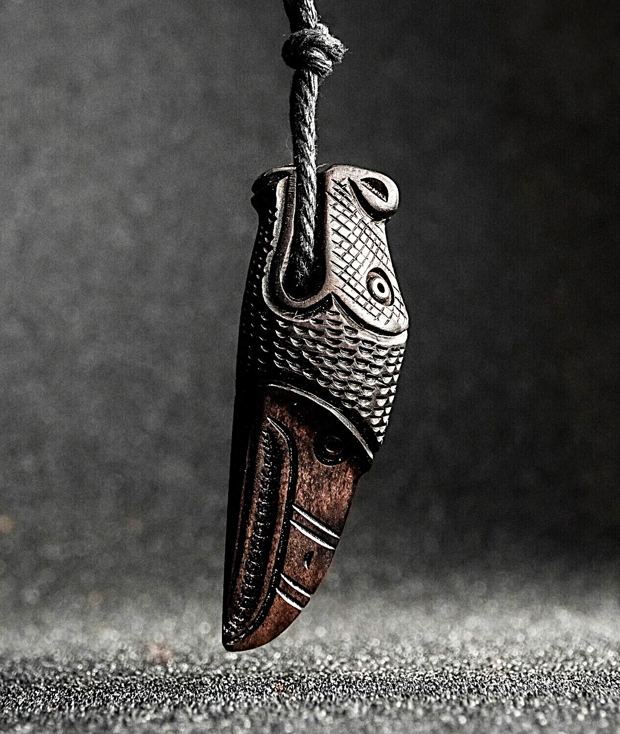 Odin Raven and Dragon Pendant, Hand Carved from Antler – Unique Norse Amulet