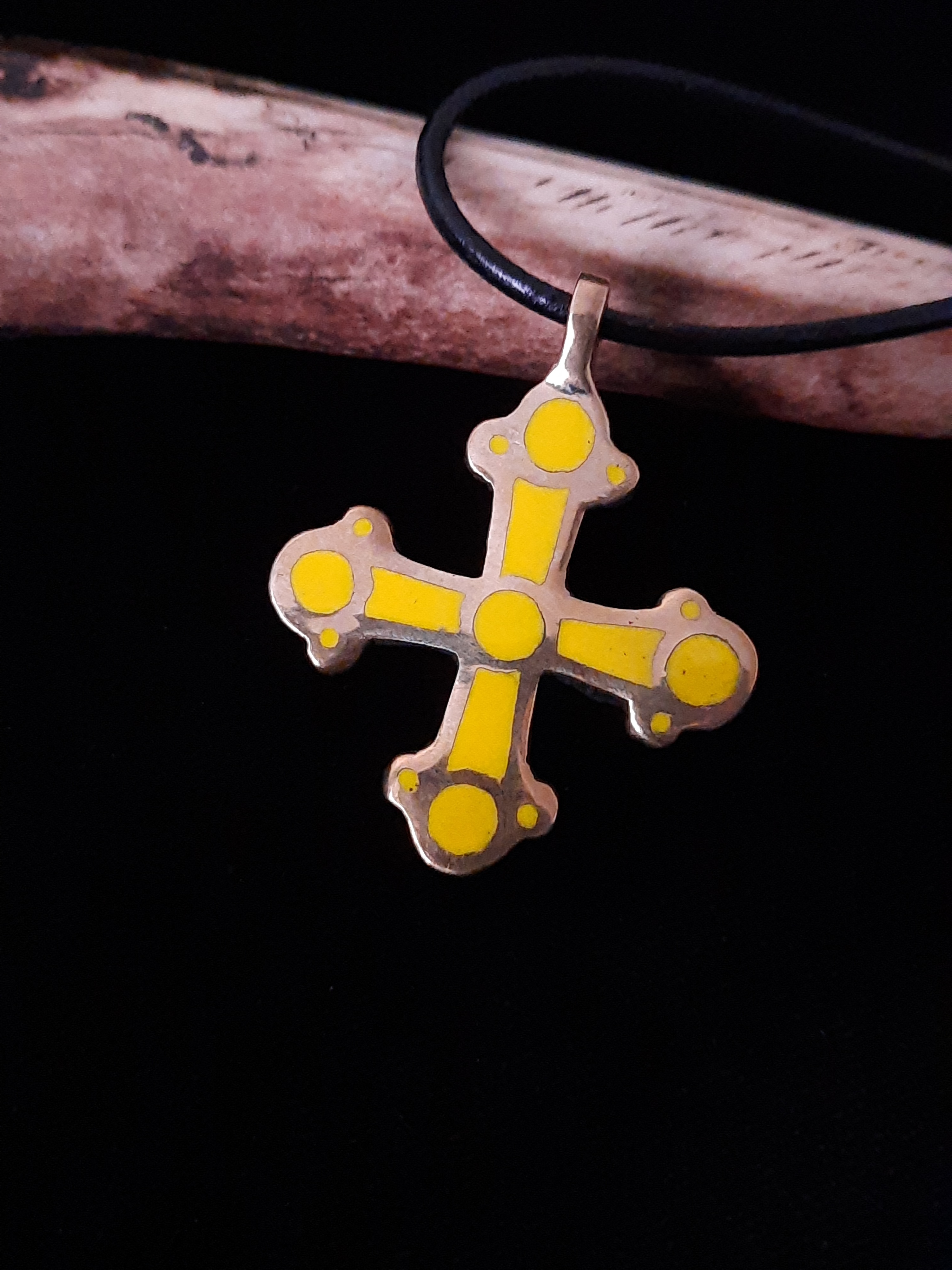 Kyivan Rus Cross with Yellow Enamel – Handmade Brass Patriotic Pendant from Ukraine
