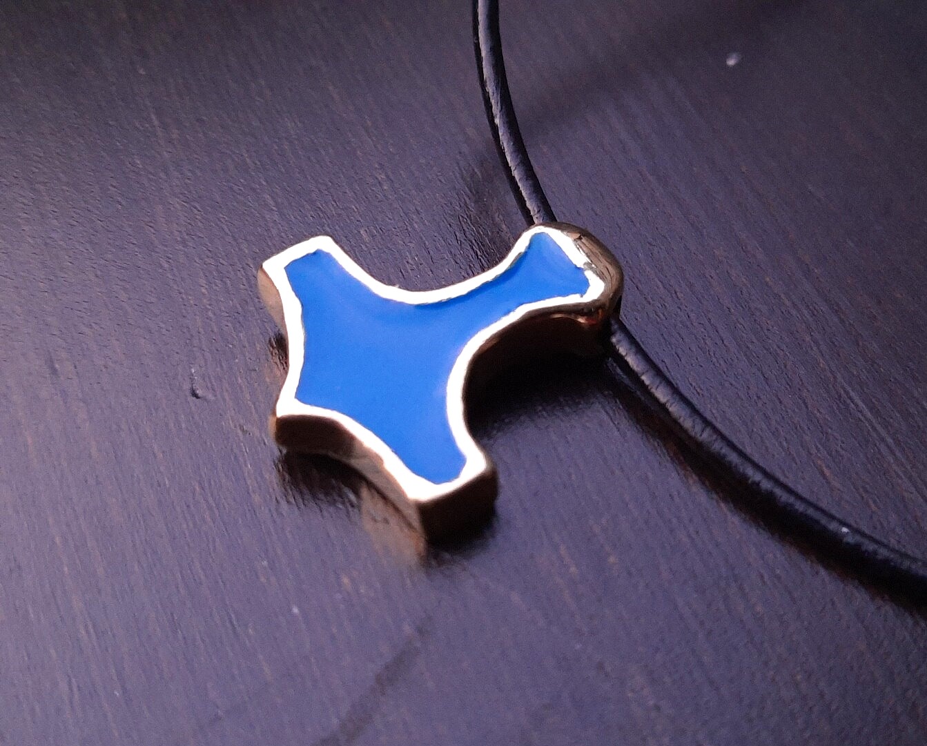 Mjolnir Amulet from Ukraine – Thor’s Hammer with Blue Enamel Brass Pendant