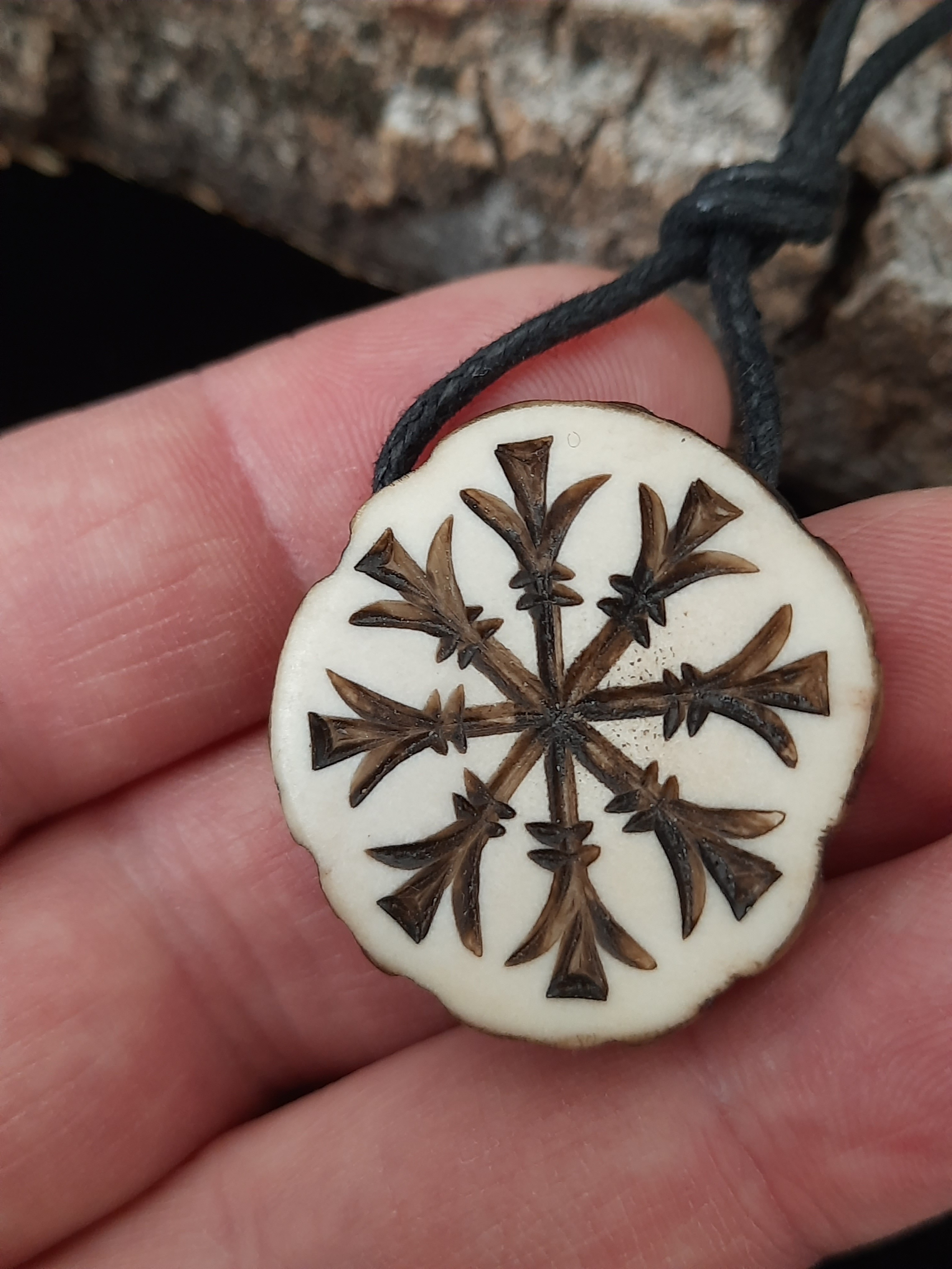 Unique Minimalistic Pendant with Ægishjálmr symbol, also known as the Helm of Awe, Hand-Carved, Moose Antlers