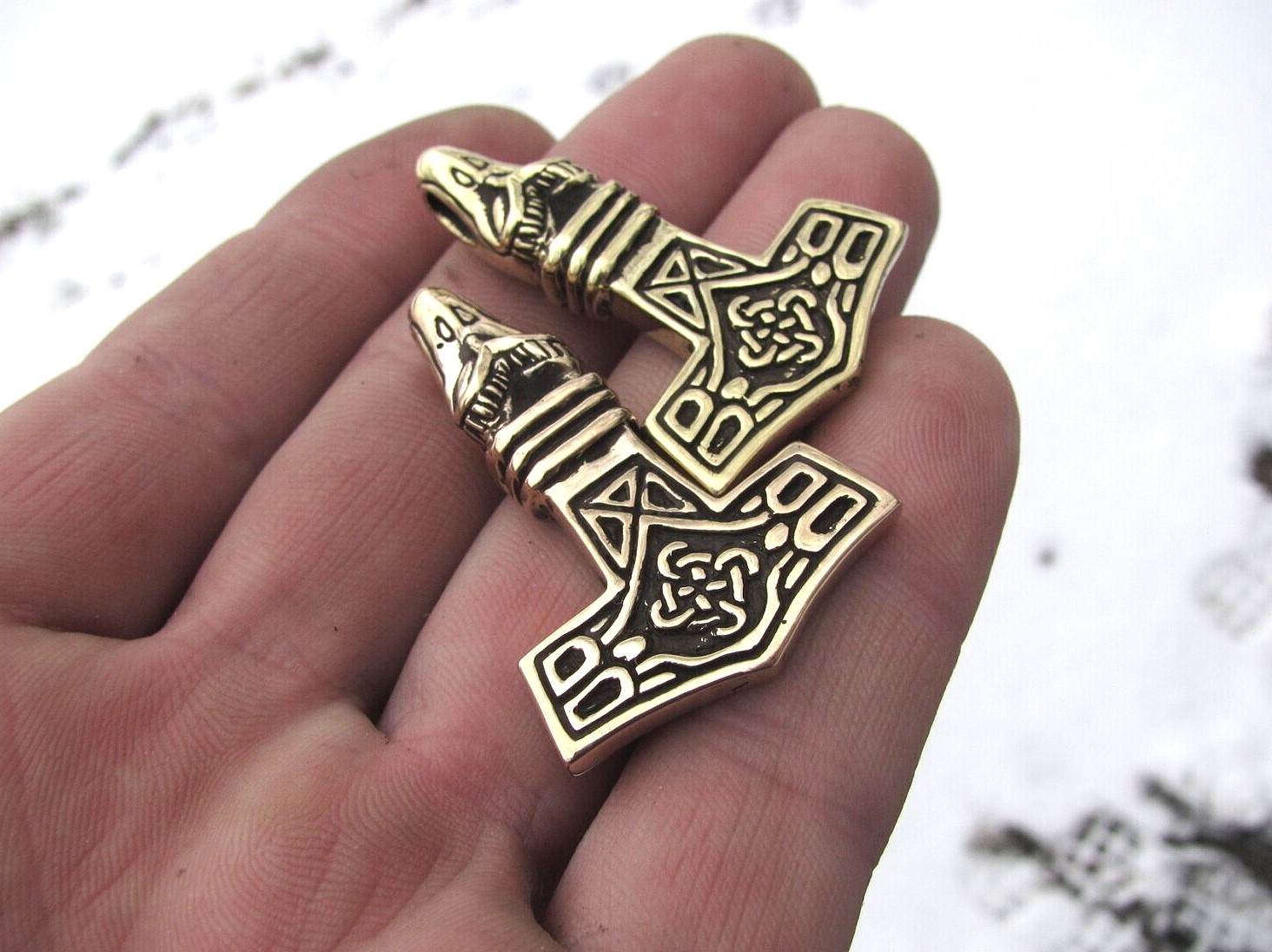 Handmade Viking Mjolnir Pendant – Thor’s Hammer Amulet in Brass or Pewter | Algiz-Rune Art