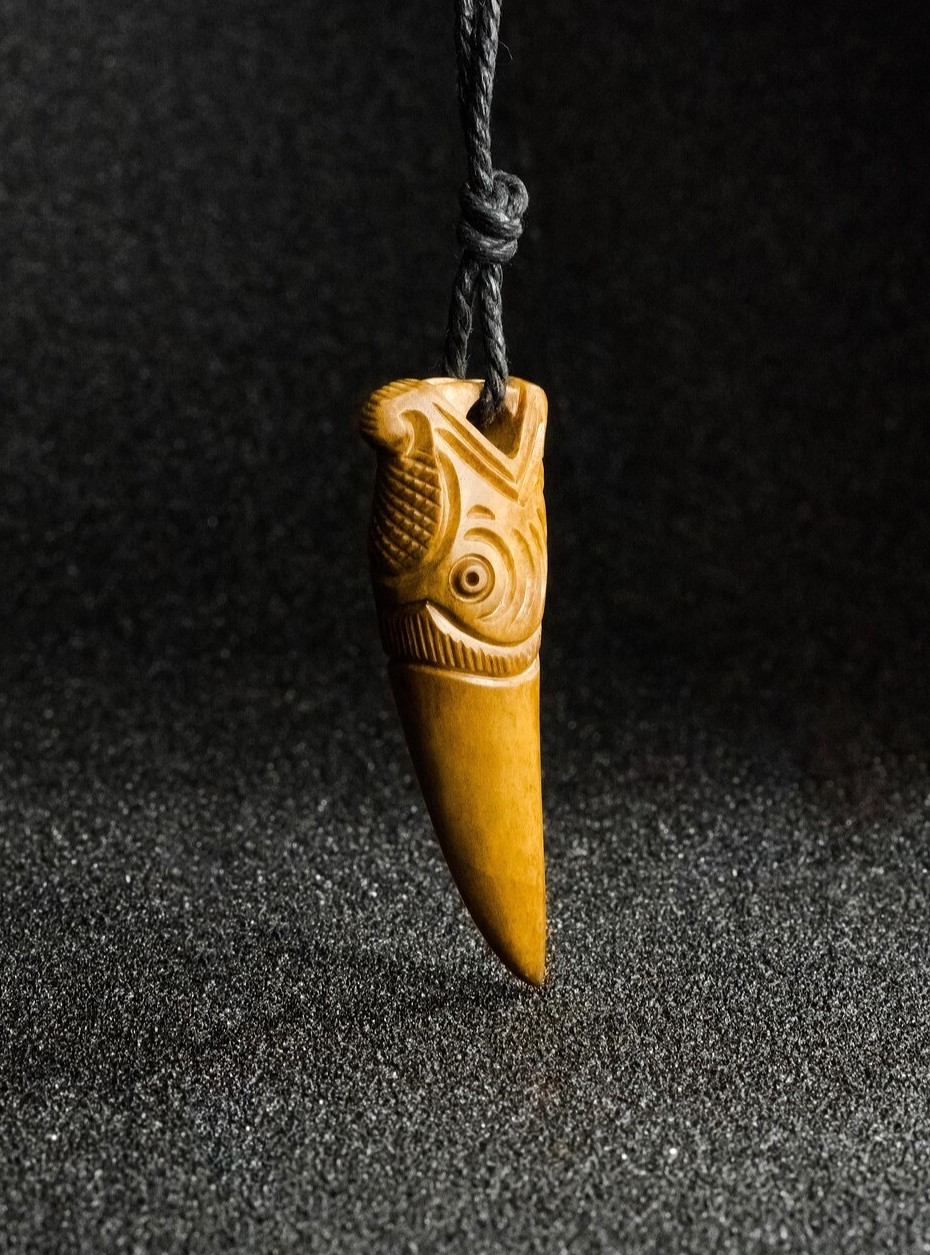 Dragon Tooth Viking Amulet with Ansuz Rune, Antlers Hand Carved