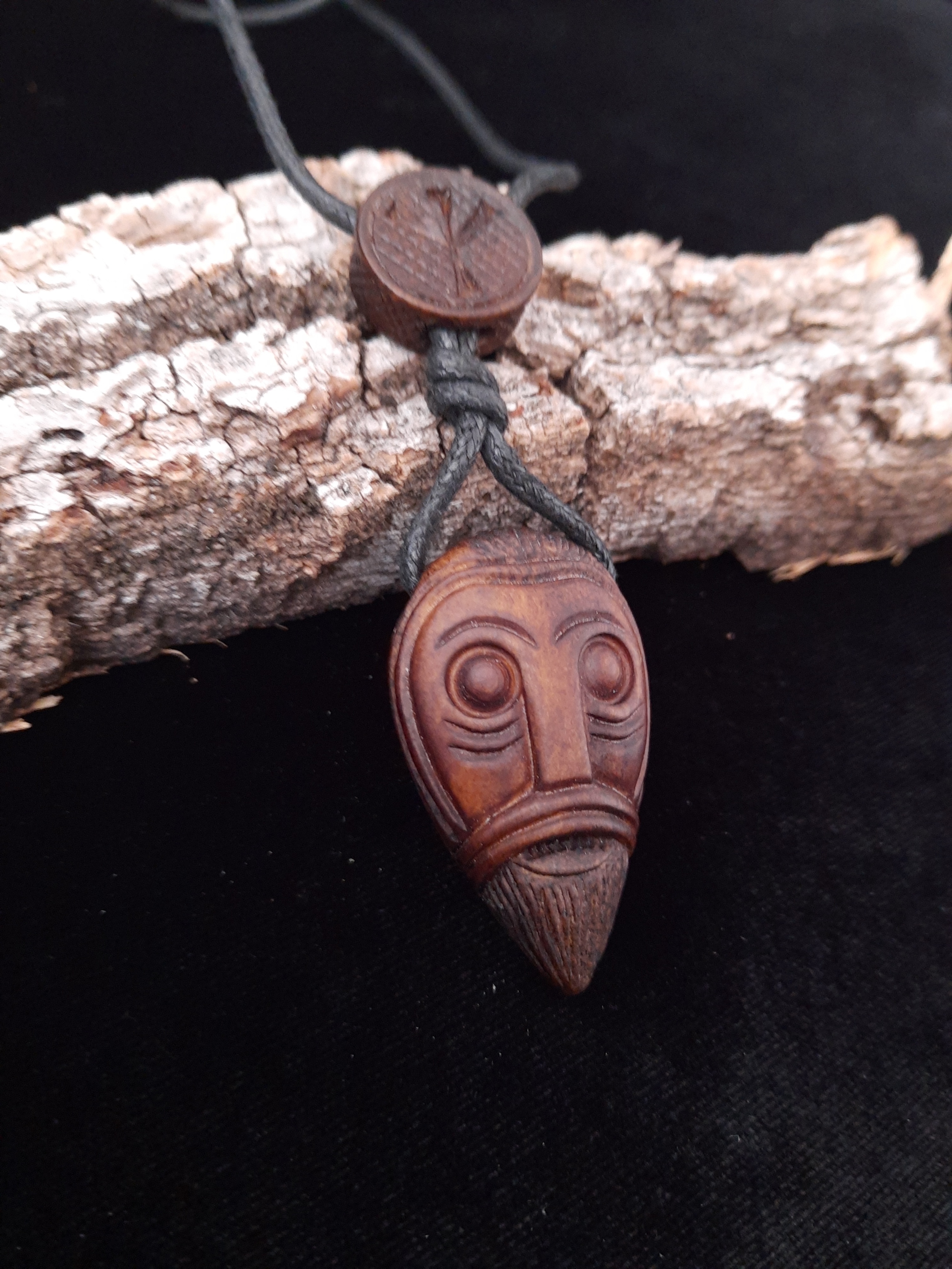 Viking God Odin Amulet with Runic Disc, Hand Carved, Moose Antlers - Wear Authentic