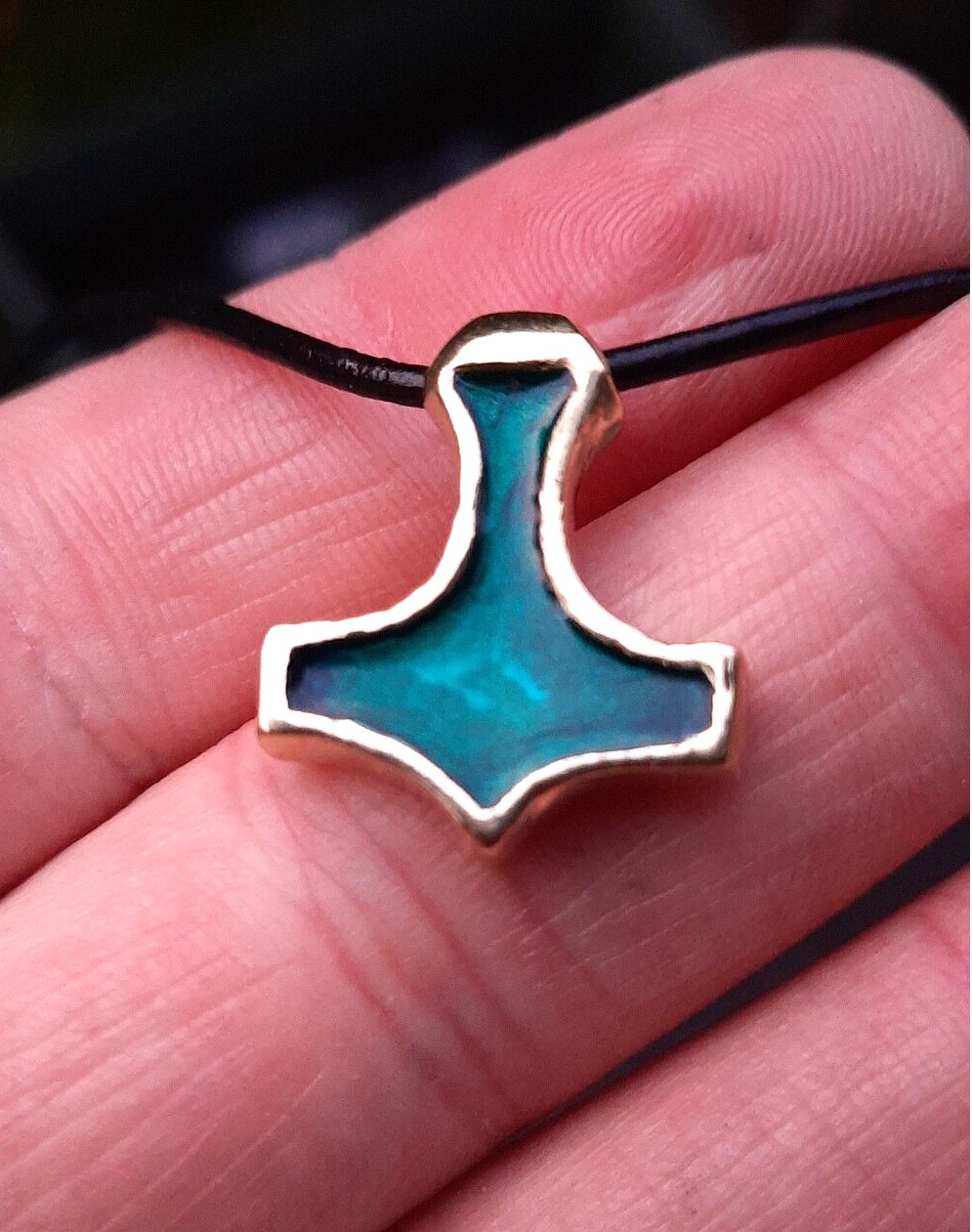 Mjolnir Amulet from Ukraine – Thor’s Hammer with Green Enamel | Algiz Rune Art