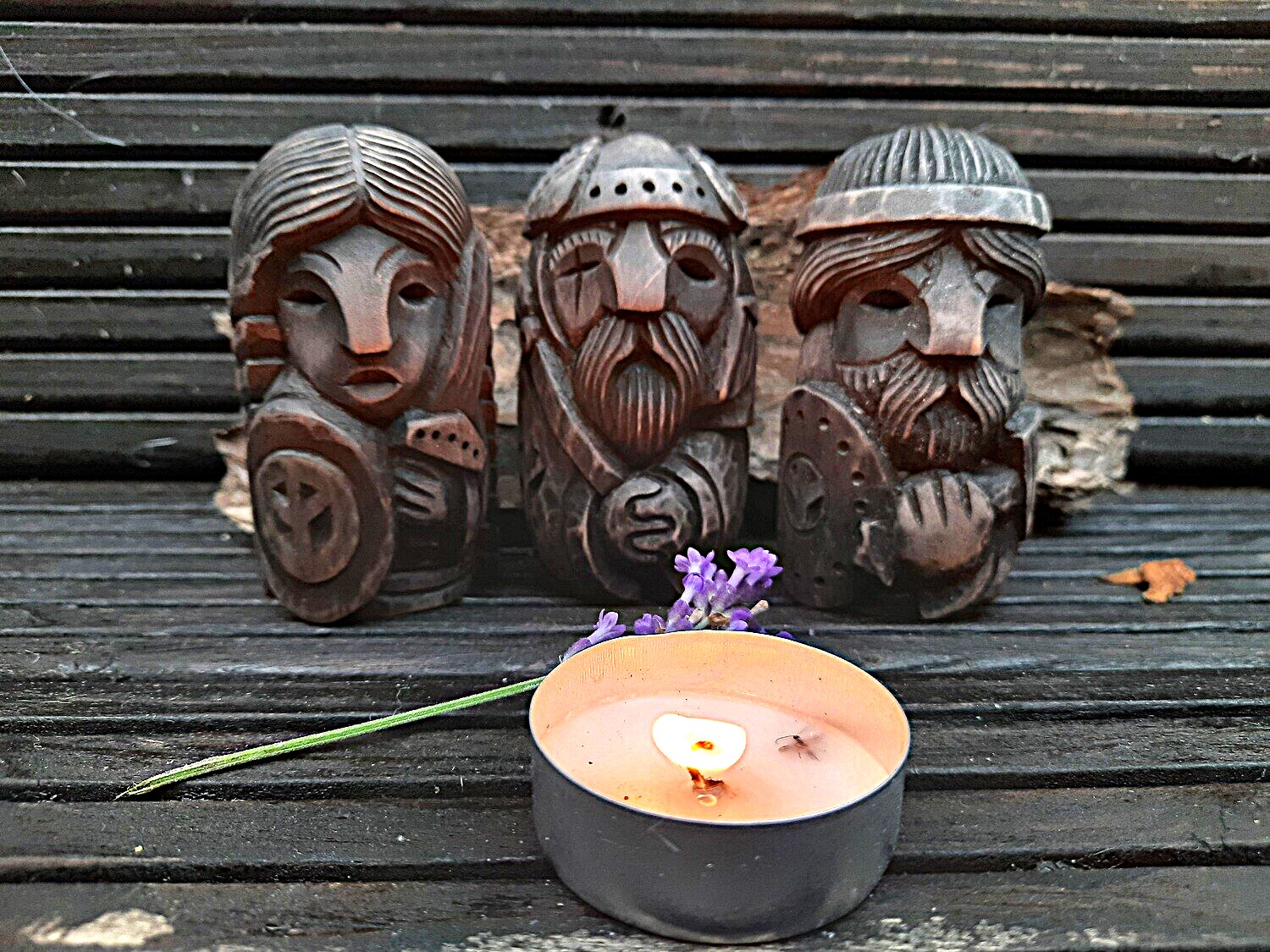 Miniature Norse Gods Statues for Pagan Altar: Odin, Thor, and Freya