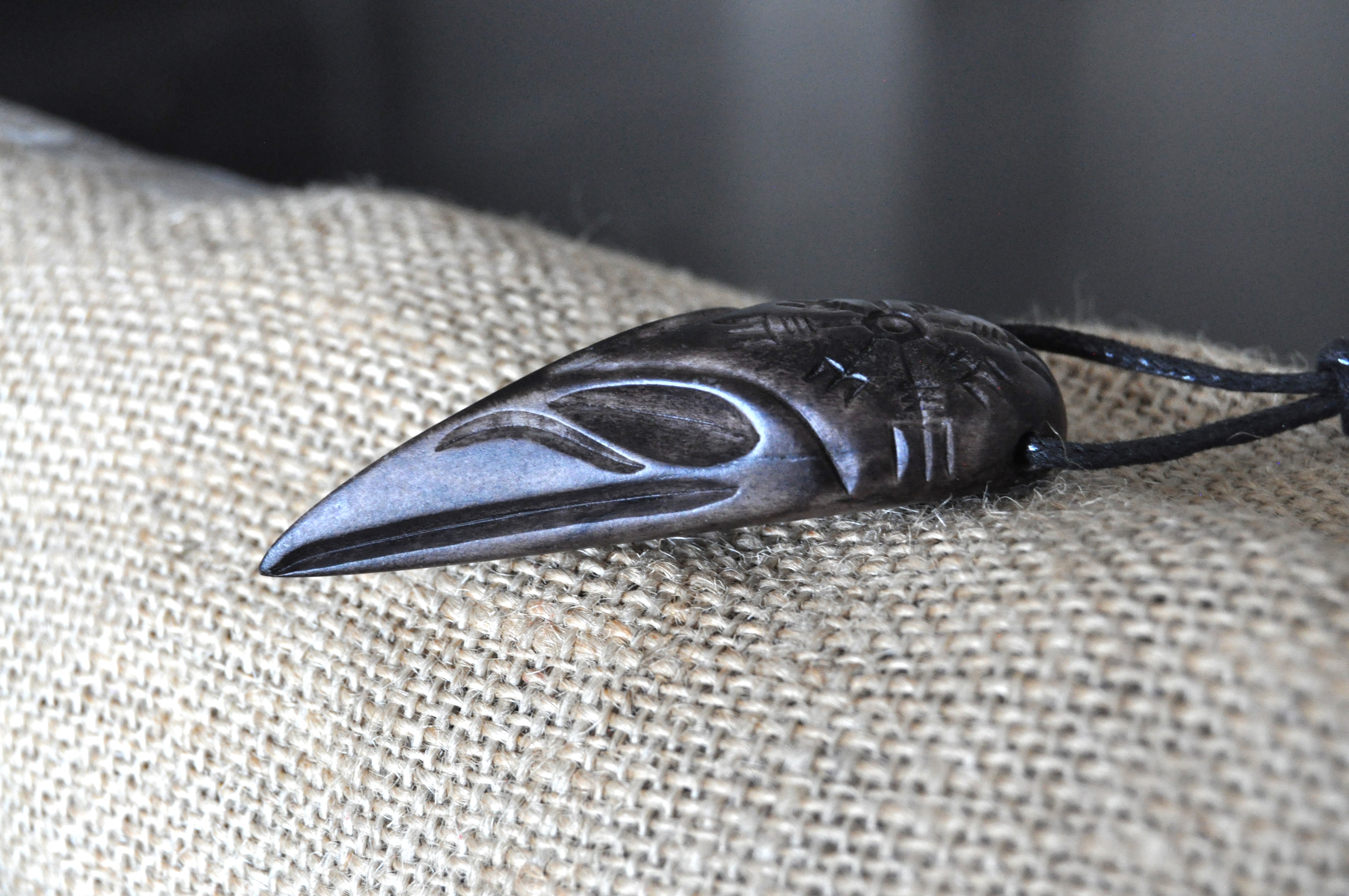 Unique Odin Raven Skull Pendant with Ægishjálmr symbol, also known as the Helm of Awe, Hand-Carved, Moose Antlers