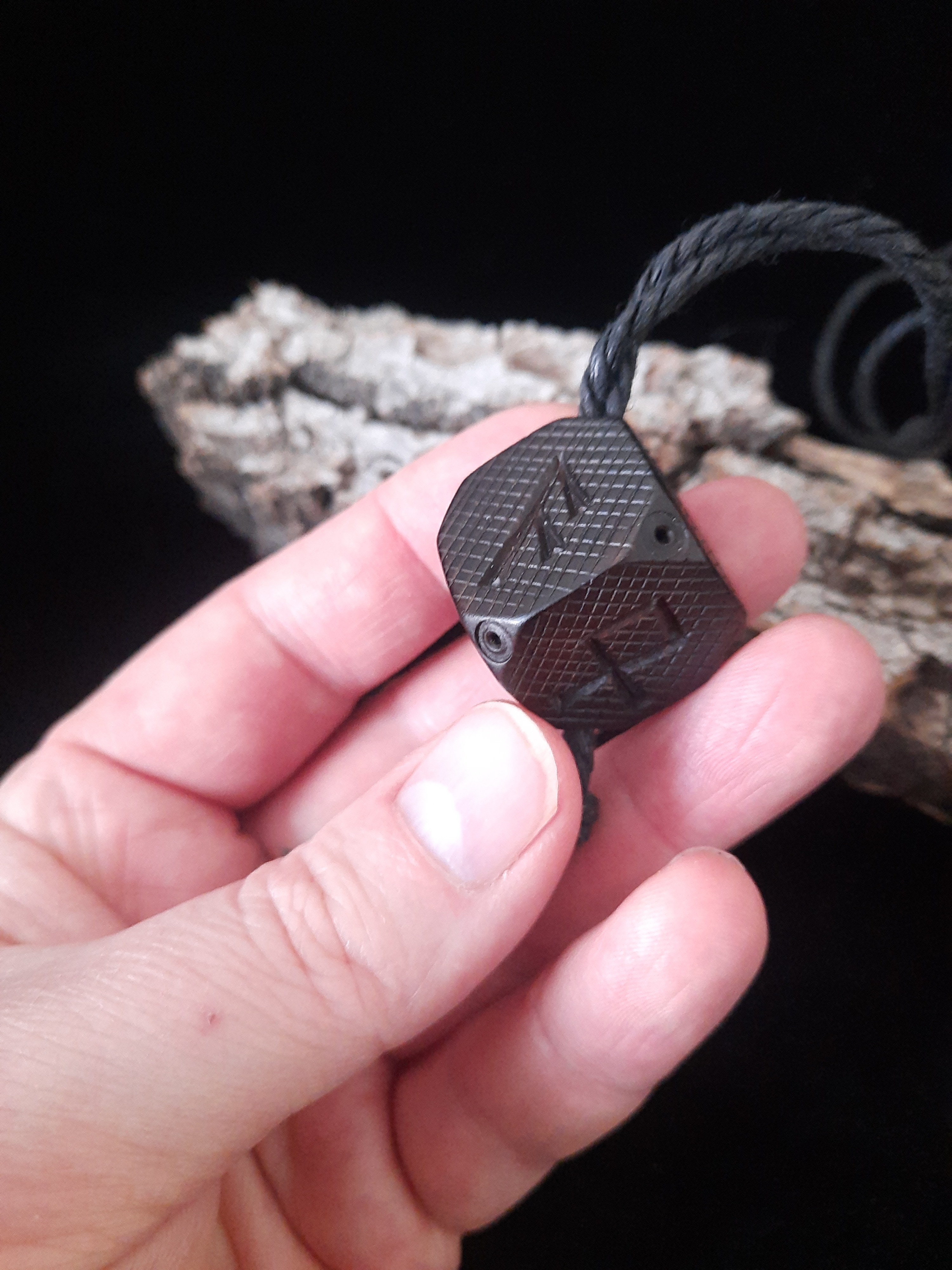 Pagan Runic Dice Necklace / Amulet devoted to Germanic God Odin, Hand-carved, Antlers