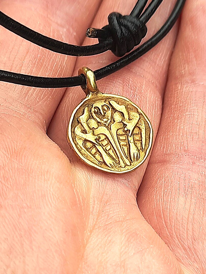 Odin and His Ravens Huginn & Muninn Amulet - Gold Plated Silver, Hand-Forged Viking Pendant