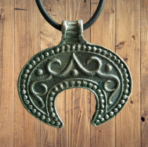 Norse / Kyivan Rus Lunar Necklace - Hand-Cast with Curvilinear Serpent Pattern Using Lost Wax Model