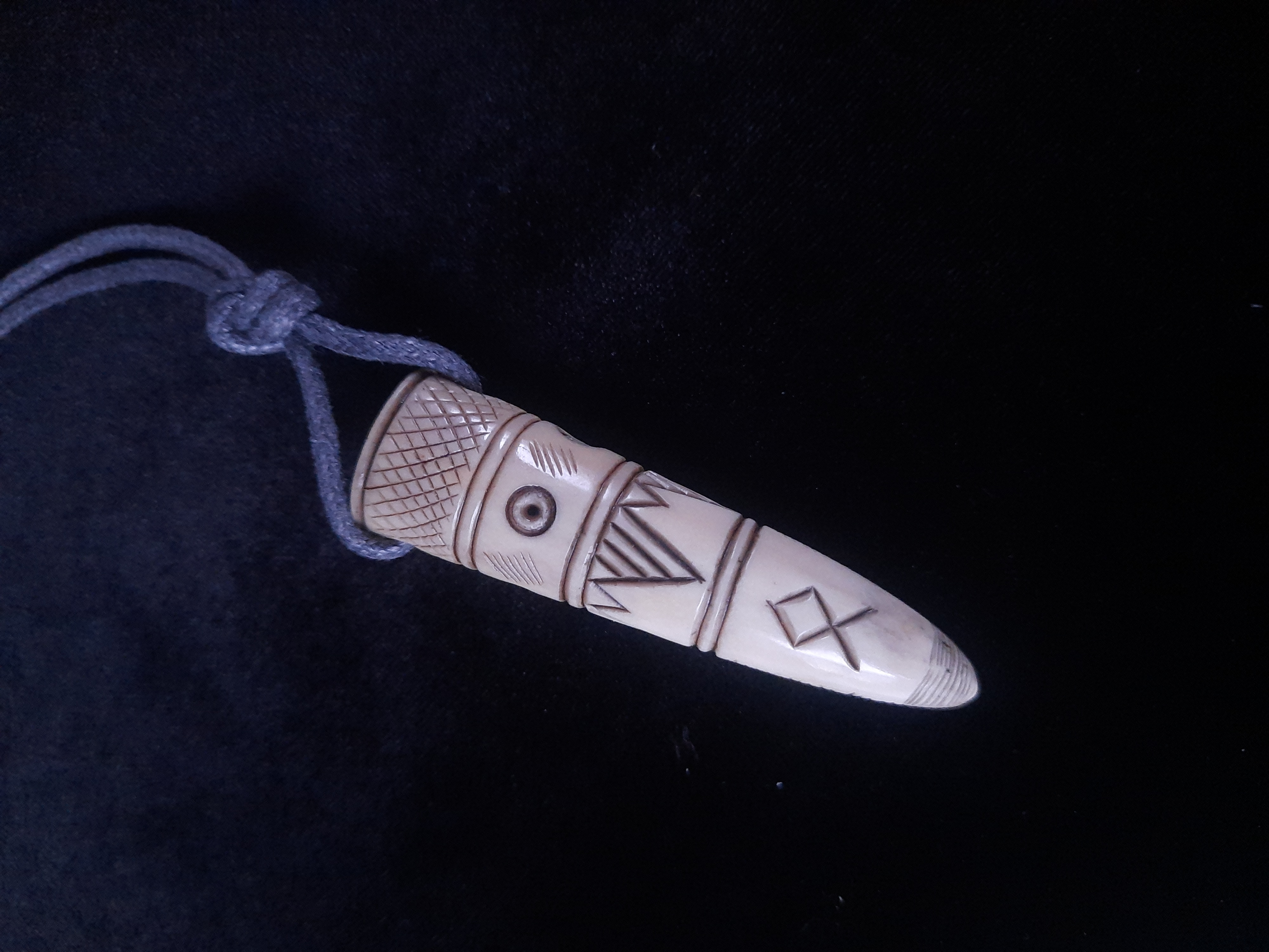 Massive Norse Beast Fang Amulet with Runes and geometrical motifs, Hand-Carved, Moose antlers