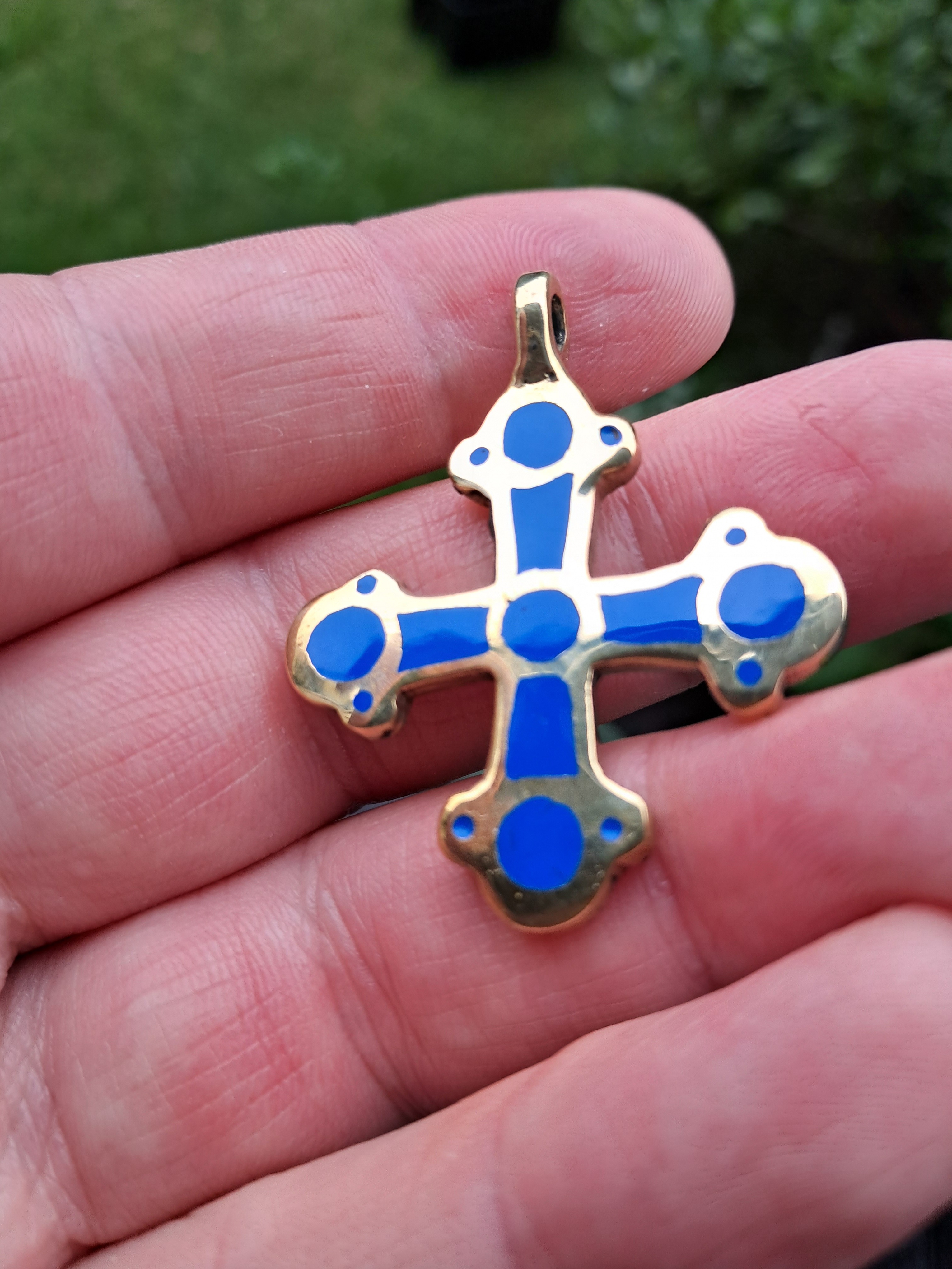 Medieval Kyivan Rus Cross with Real Blue Enamel – Handmade in Brass or Pewter from Ukraine