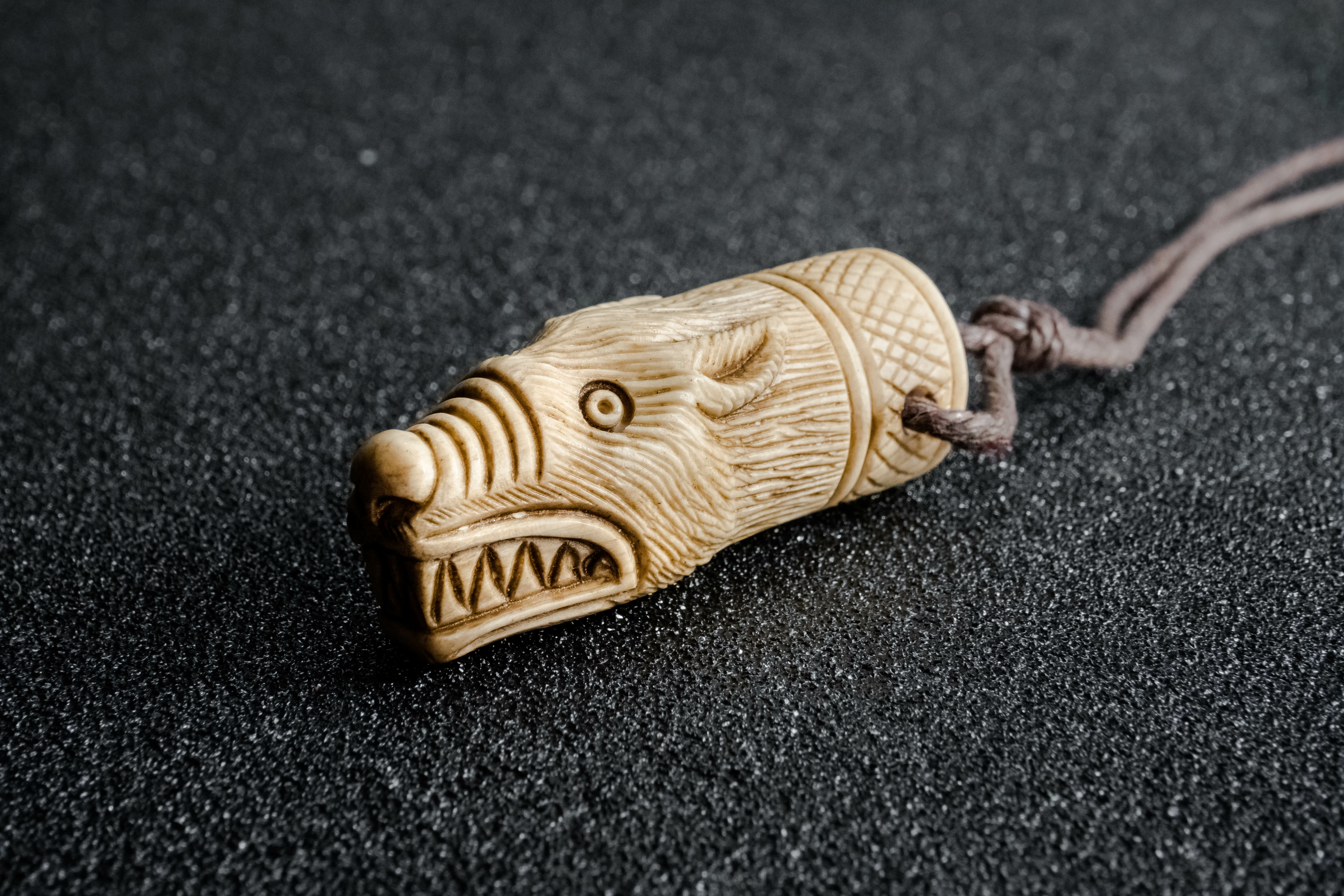 Viking Odin Wolf Warriors/Berserker Amulet, Hand-Carved, Antlers