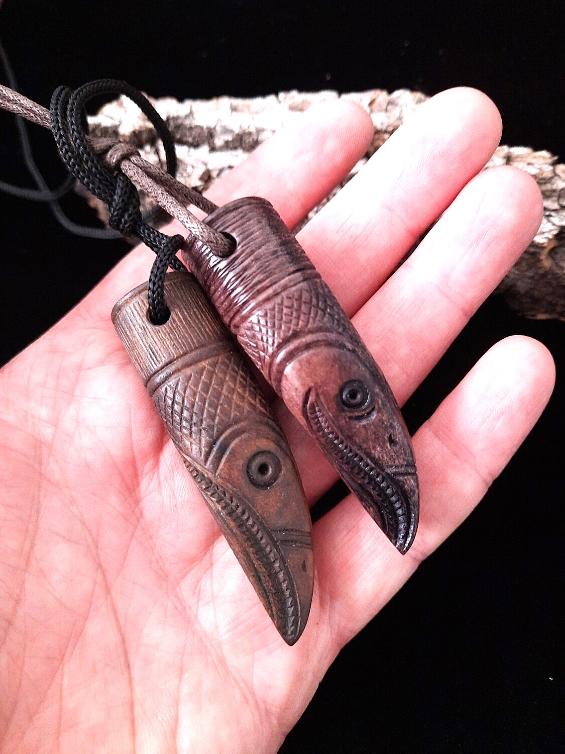 Raven Odin Amulet, Uppåkra, Talisman with Algiz Rune and Kolowrat, Antler Hand-Carved