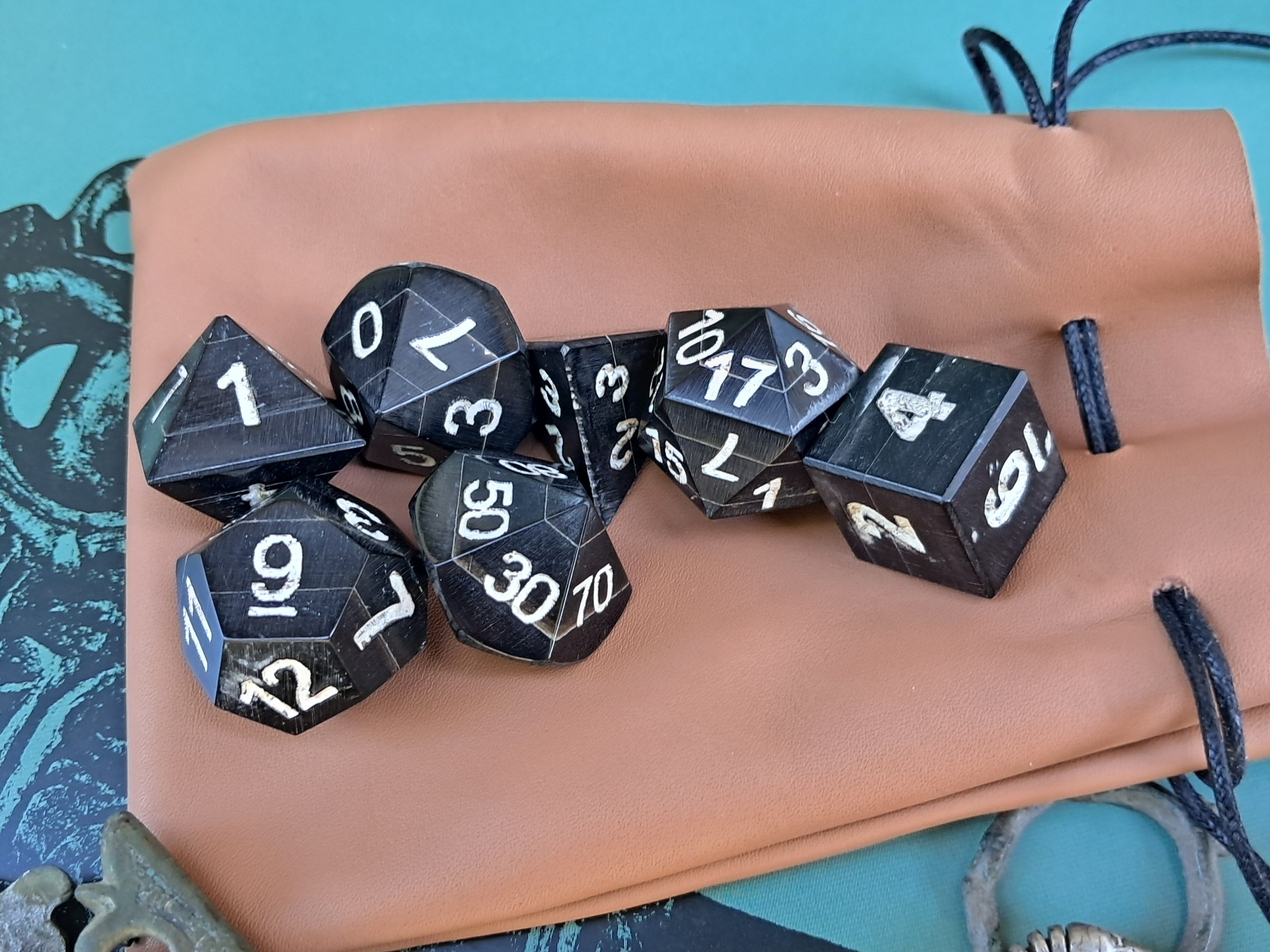 Hand-Carved Black Buffalo Horn DnD Dice Set – Unique Artisan Dice for Role-Playing Games