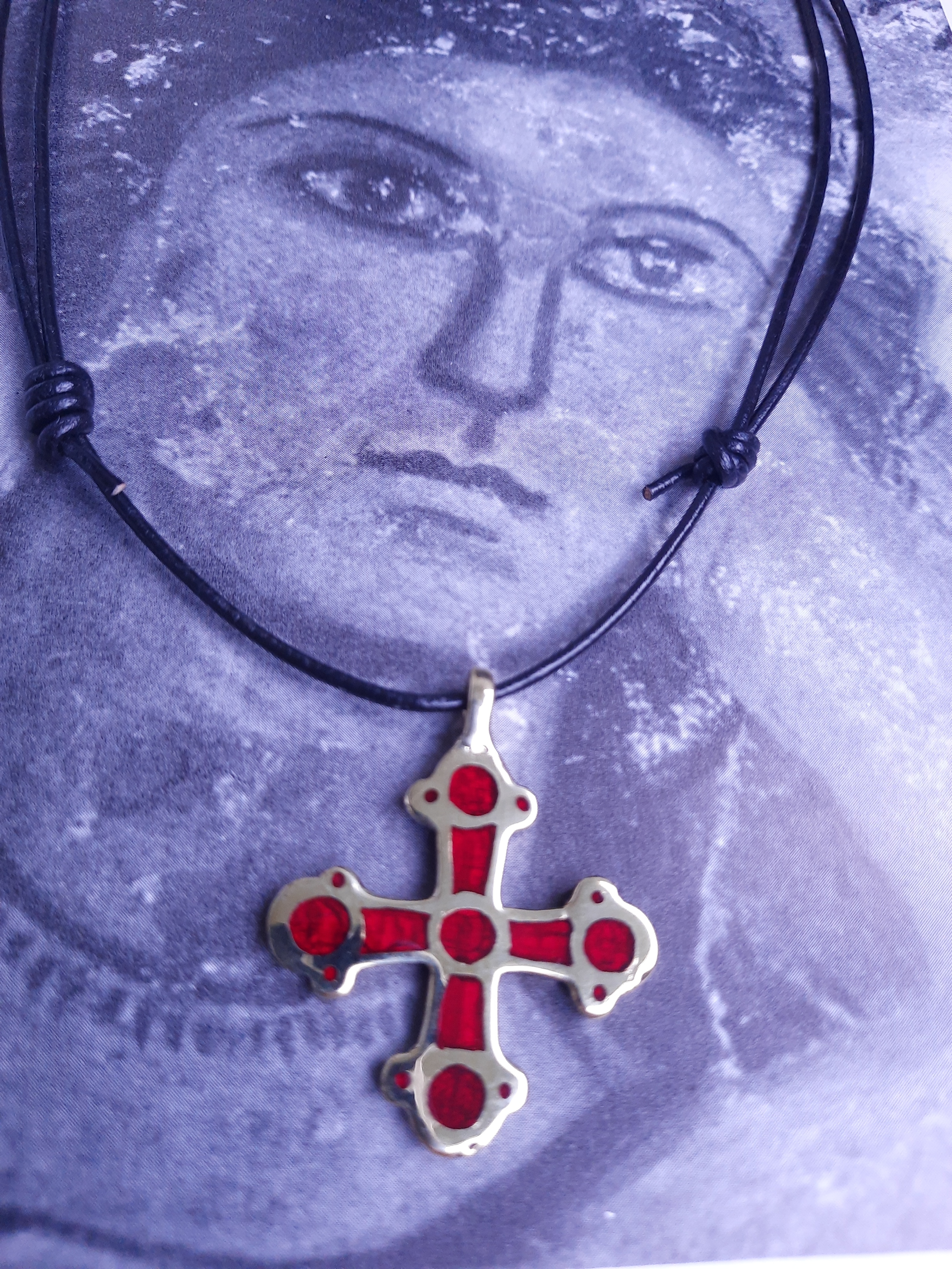Medieval Kyivan Rus Cross with Real Red Enamel – Handmade Brass Pendant from Ukraine