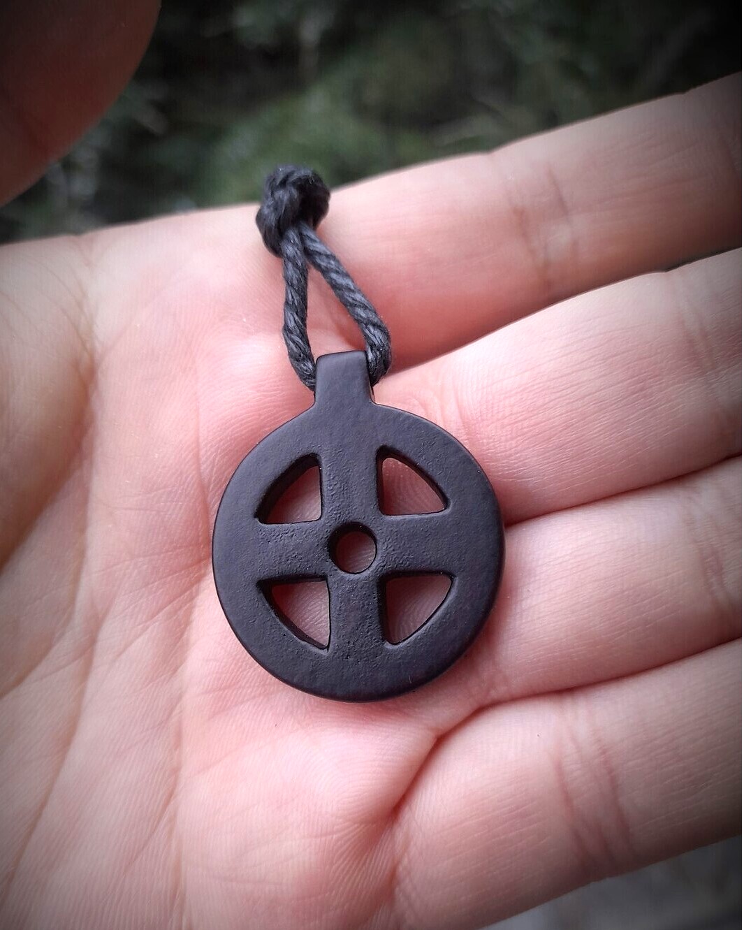 Viking Solar Pendant, Odin Cross, Brown, Hand-carved, Antlers