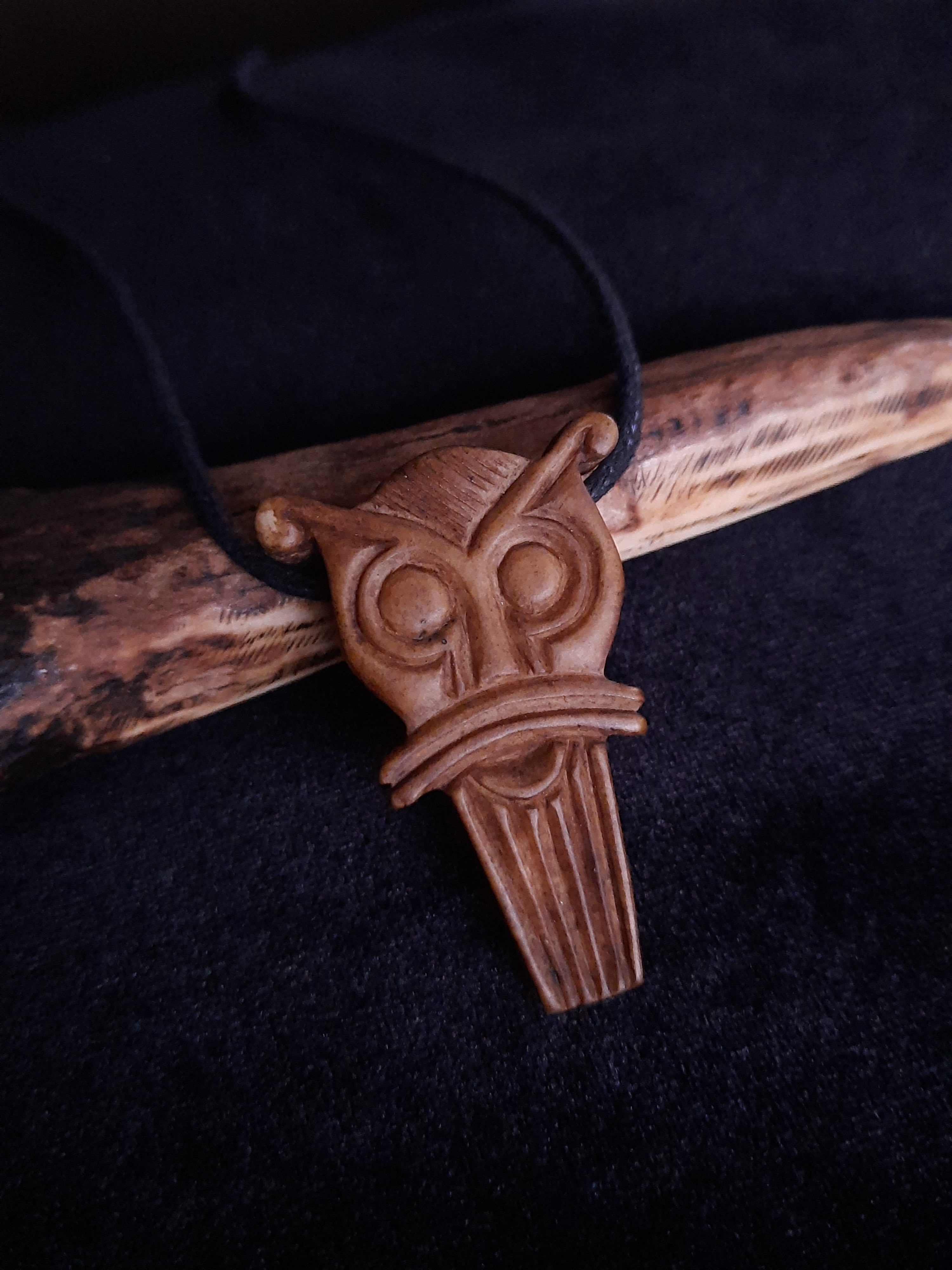 Viking Deity Amulet with Solar Symbol, Hand Carved, Moose Antlers - Wear Authentic