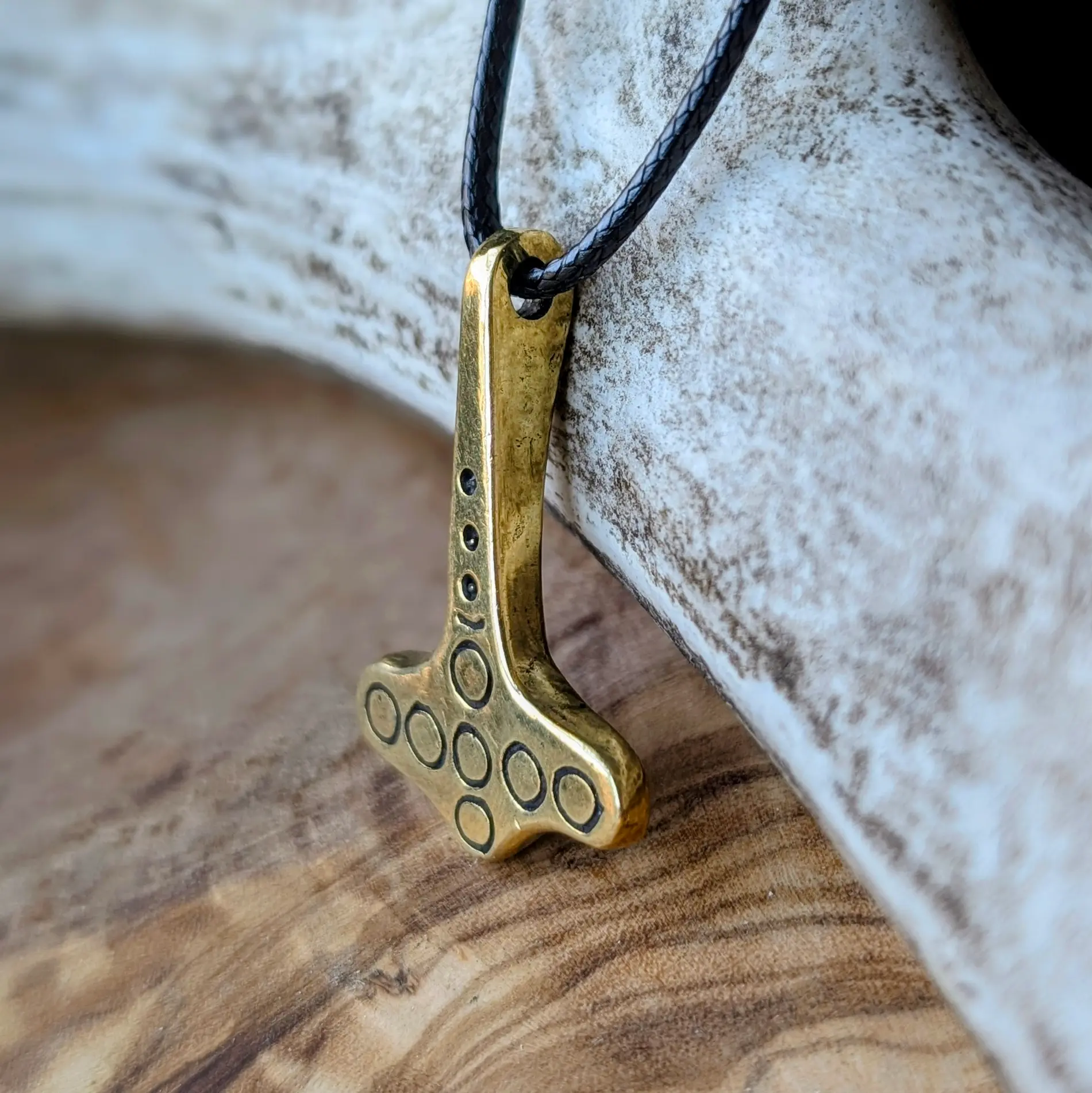 Viking Mjolnir Pendant with Solar Symbols – Hand-Cast Thor Hammer Amulet