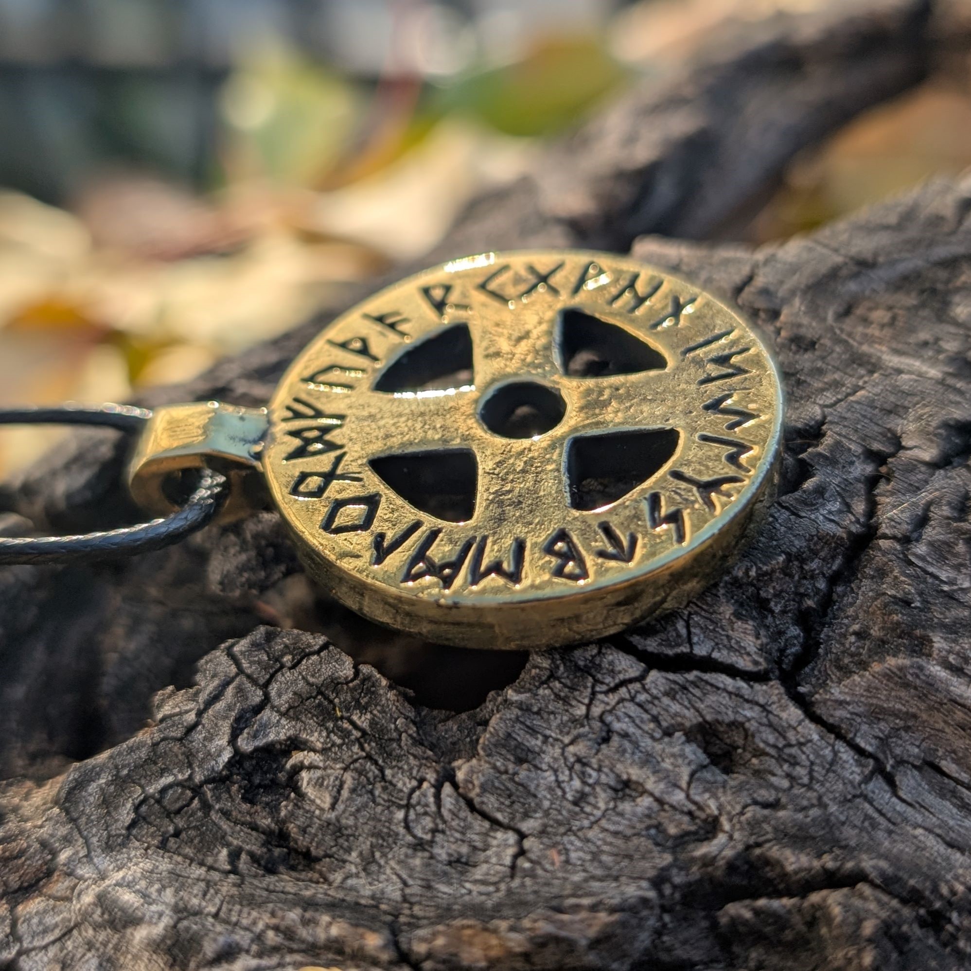 Viking Solar Necklace – Odin’s Cross with Runic Alphabet | Hand-Forged Bronze or Pewter  Subtitle