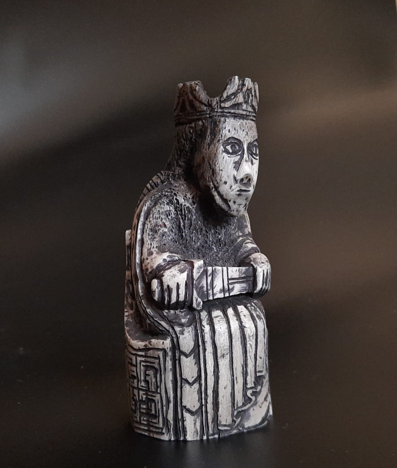 Hand-Carved Lewis Chessmen King – Seated with Sword Across Knees