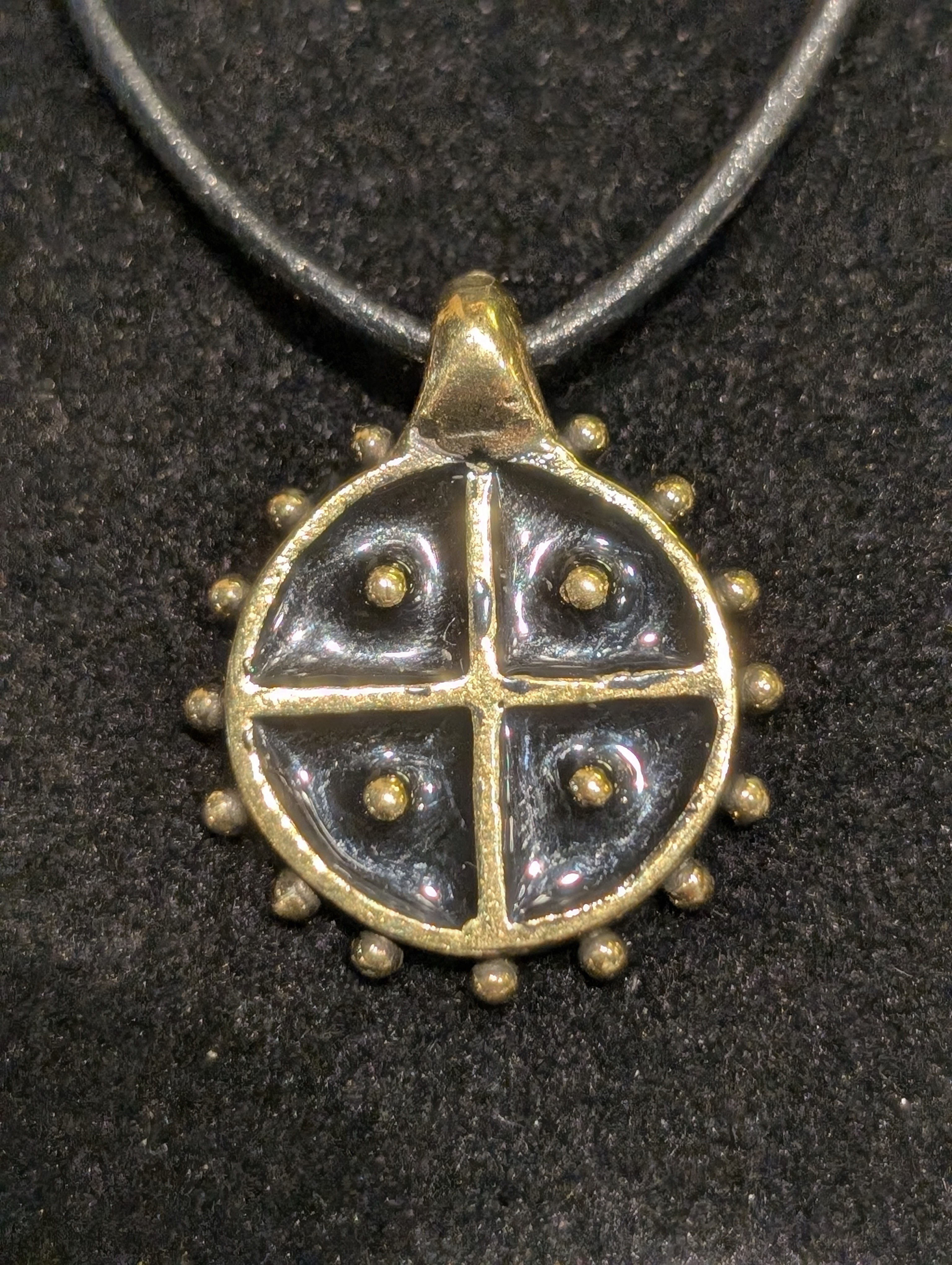 Hand-Cast Solar Amulet / Sun Cross with "Hot" Black Enamel