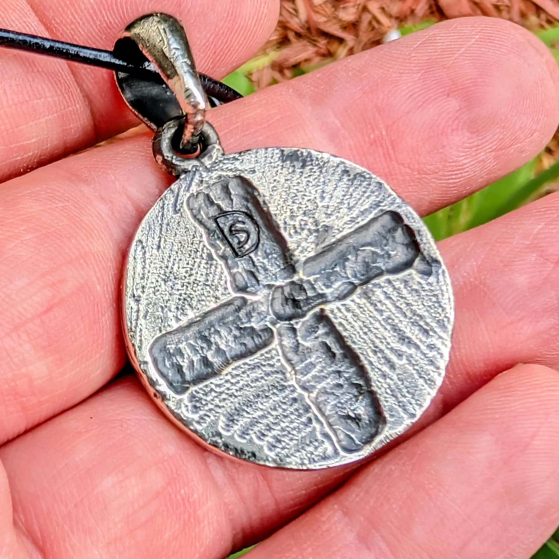Viking Shield Pendant with Runes – Blue Enamel Pewter Amulet
