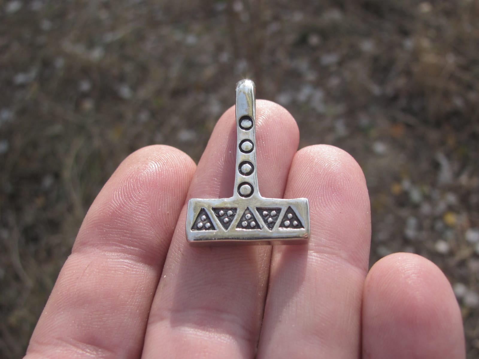Silver Mjolnir Pendant – Wolf Tooth & Solar Viking Hammer