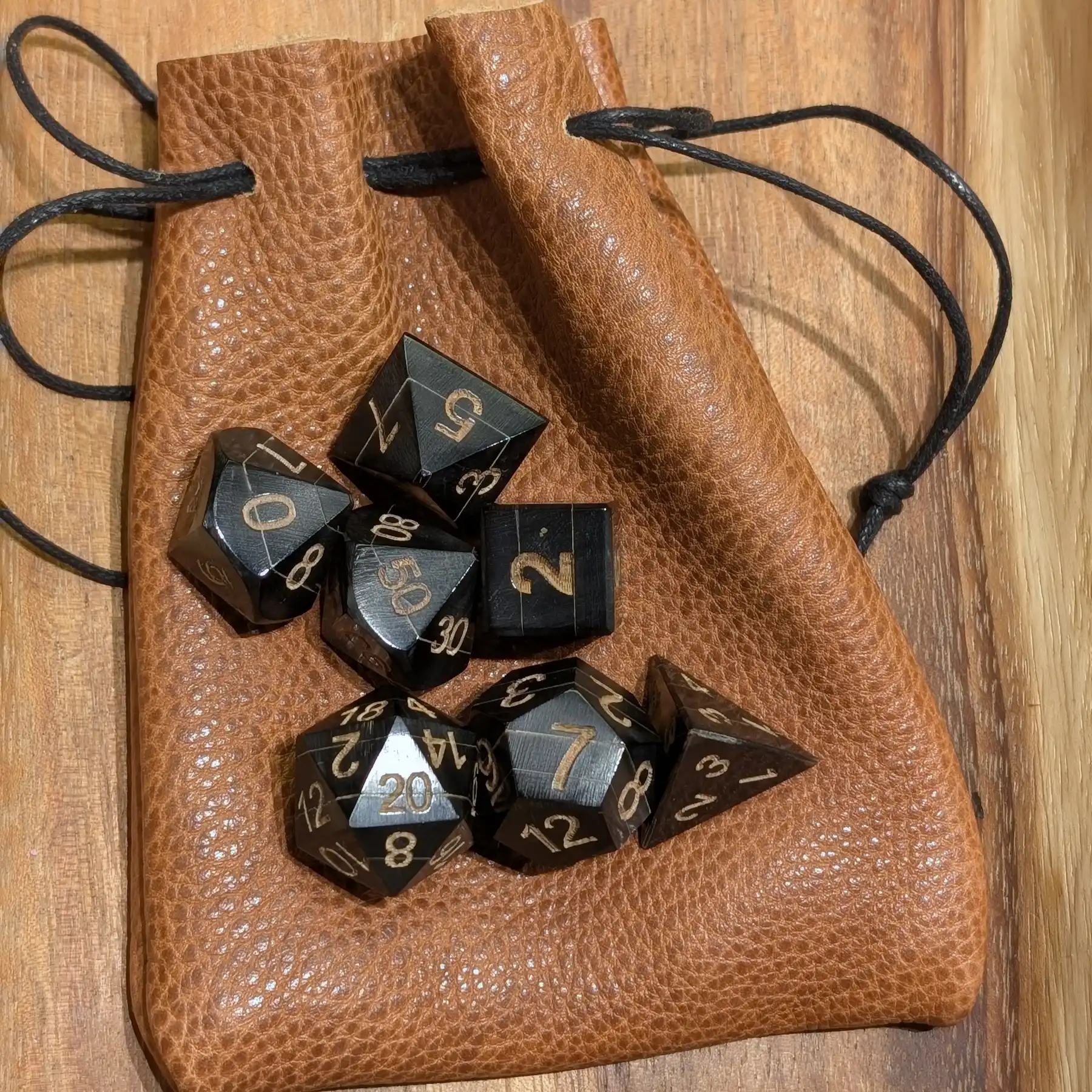 Hand-Carved Black Buffalo Horn DnD Dice Set – Unique Artisan Dice for Role-Playing Games