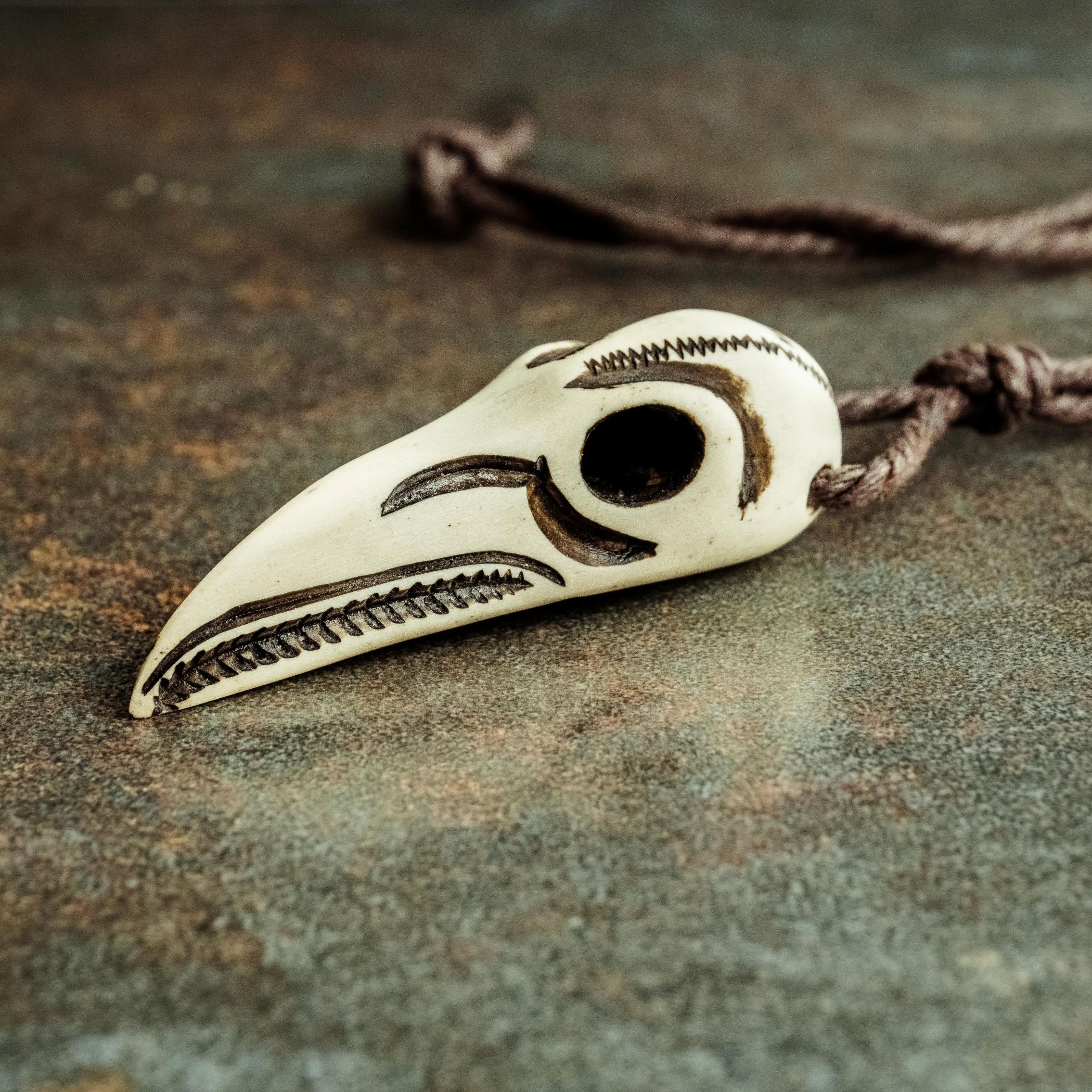 Raven Skull Pendant – Hand-Carved Moose Antler Amulet