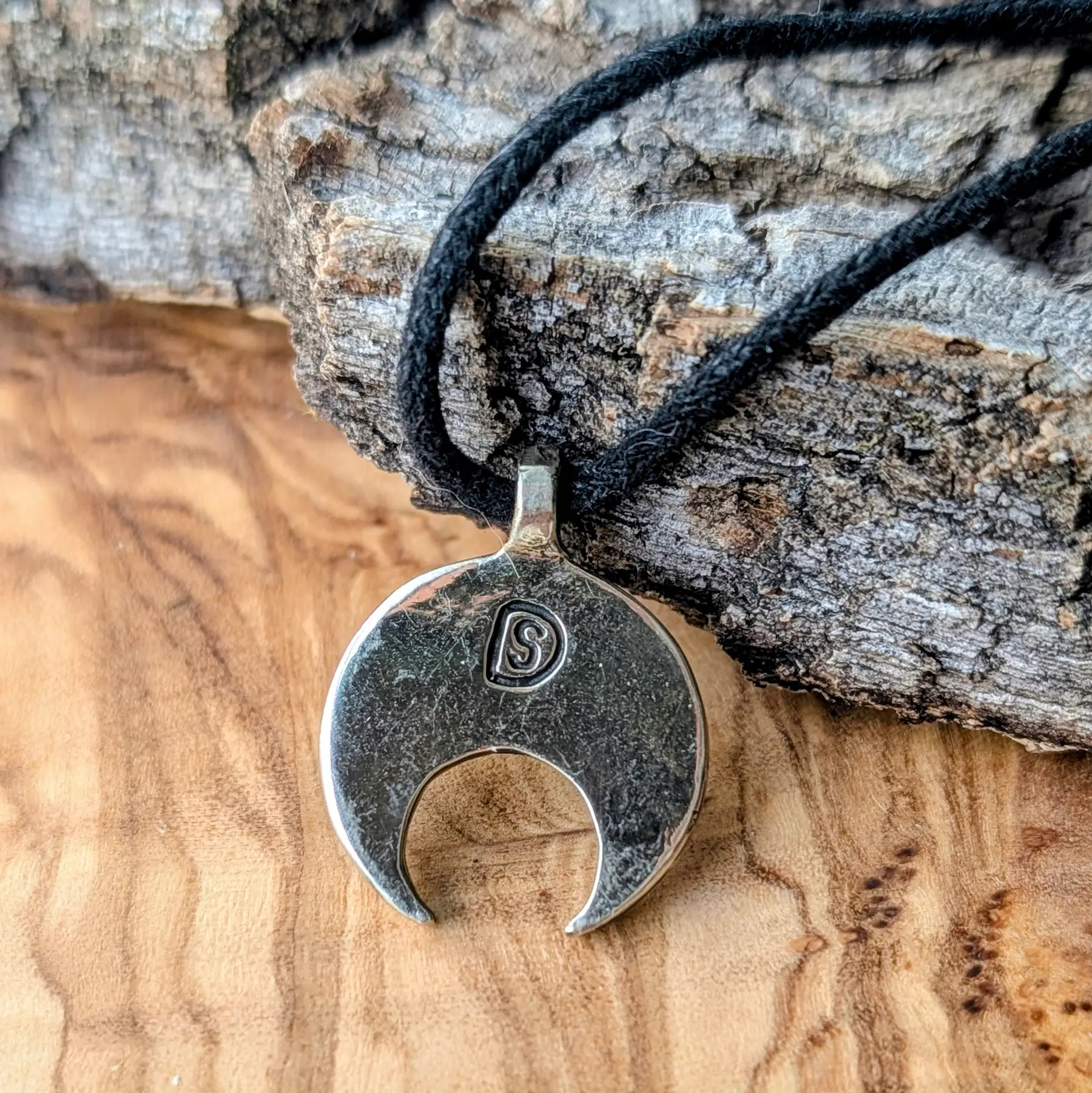 Viking / Slavic Lunula Pendant with Turquoise Enamel in Pewter