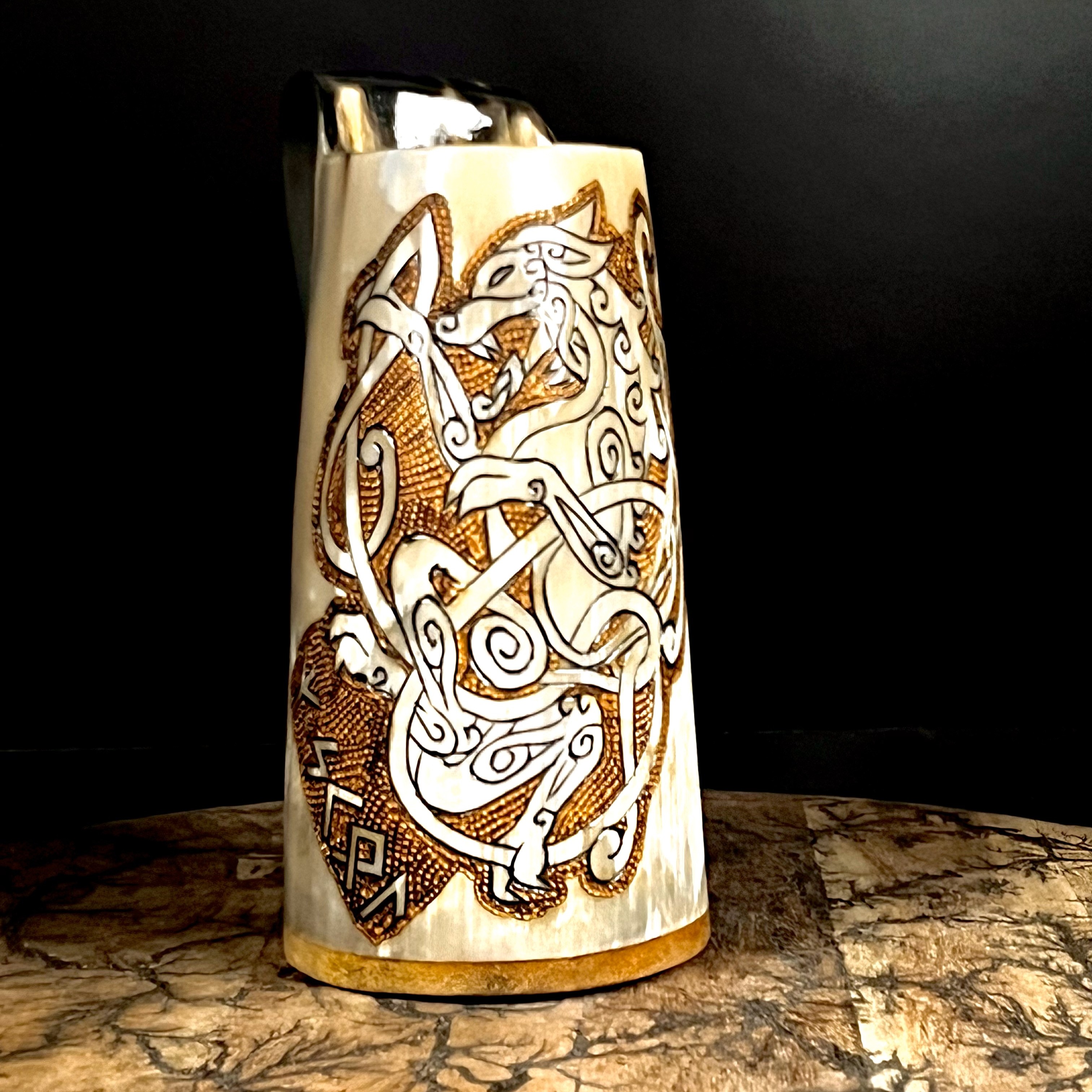 Viking Wolf – Drinking Horn Tankard | Algiz-Rune Art