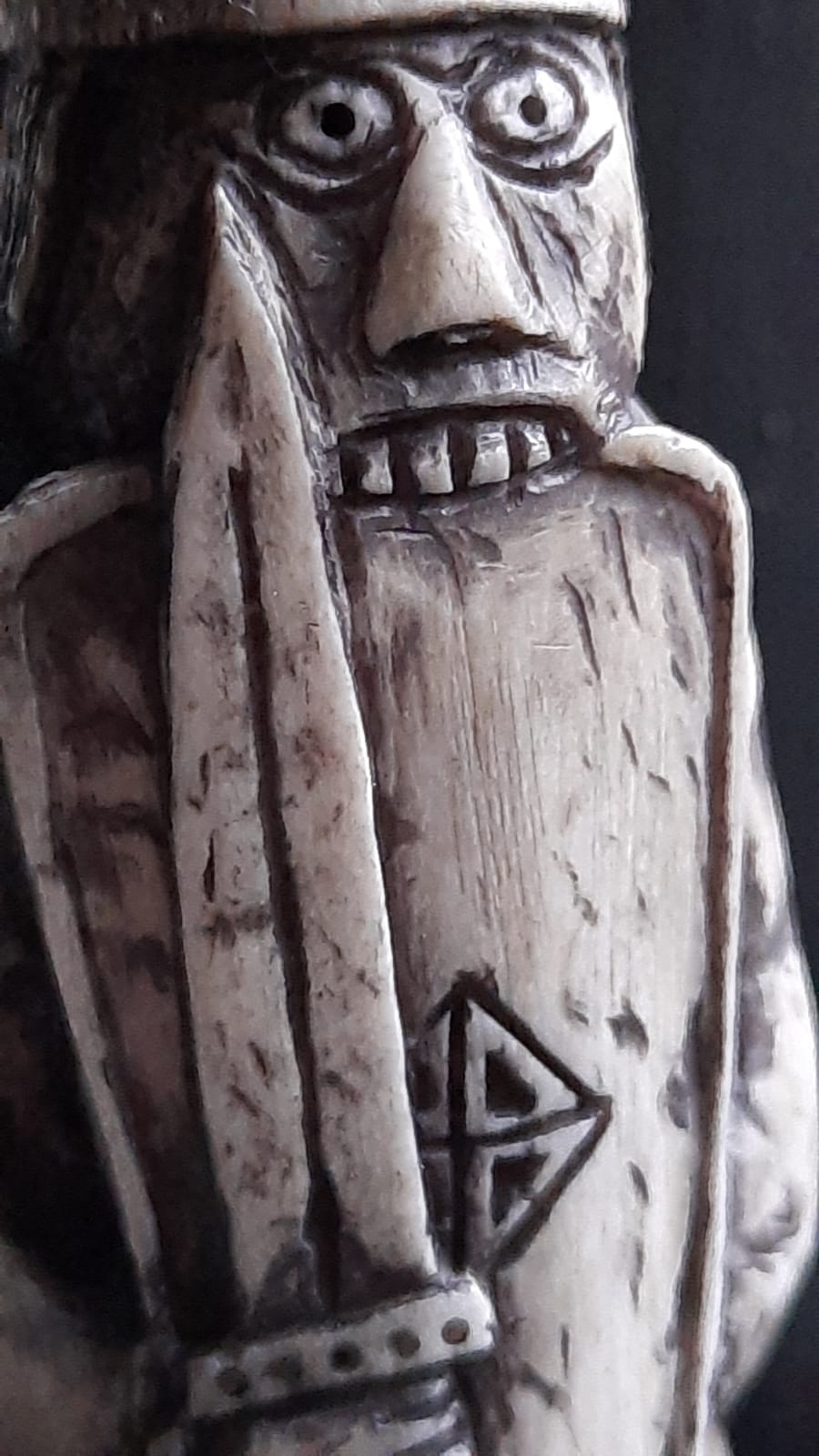 Hand-Carved Lewis Chessmen Rook Replica – Berserker with Sword & Shield