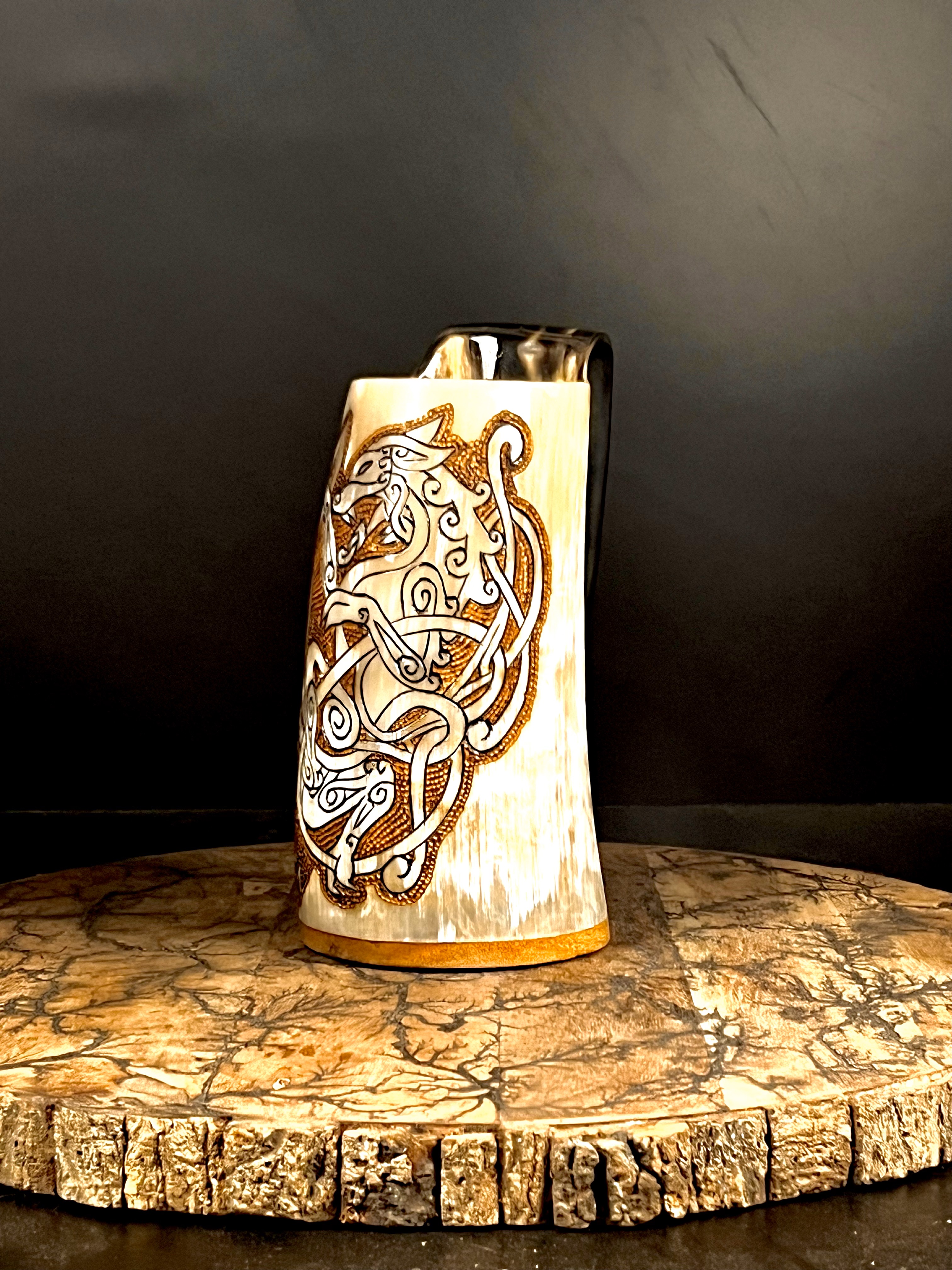 Viking Wolf – Drinking Horn Tankard | Algiz-Rune Art