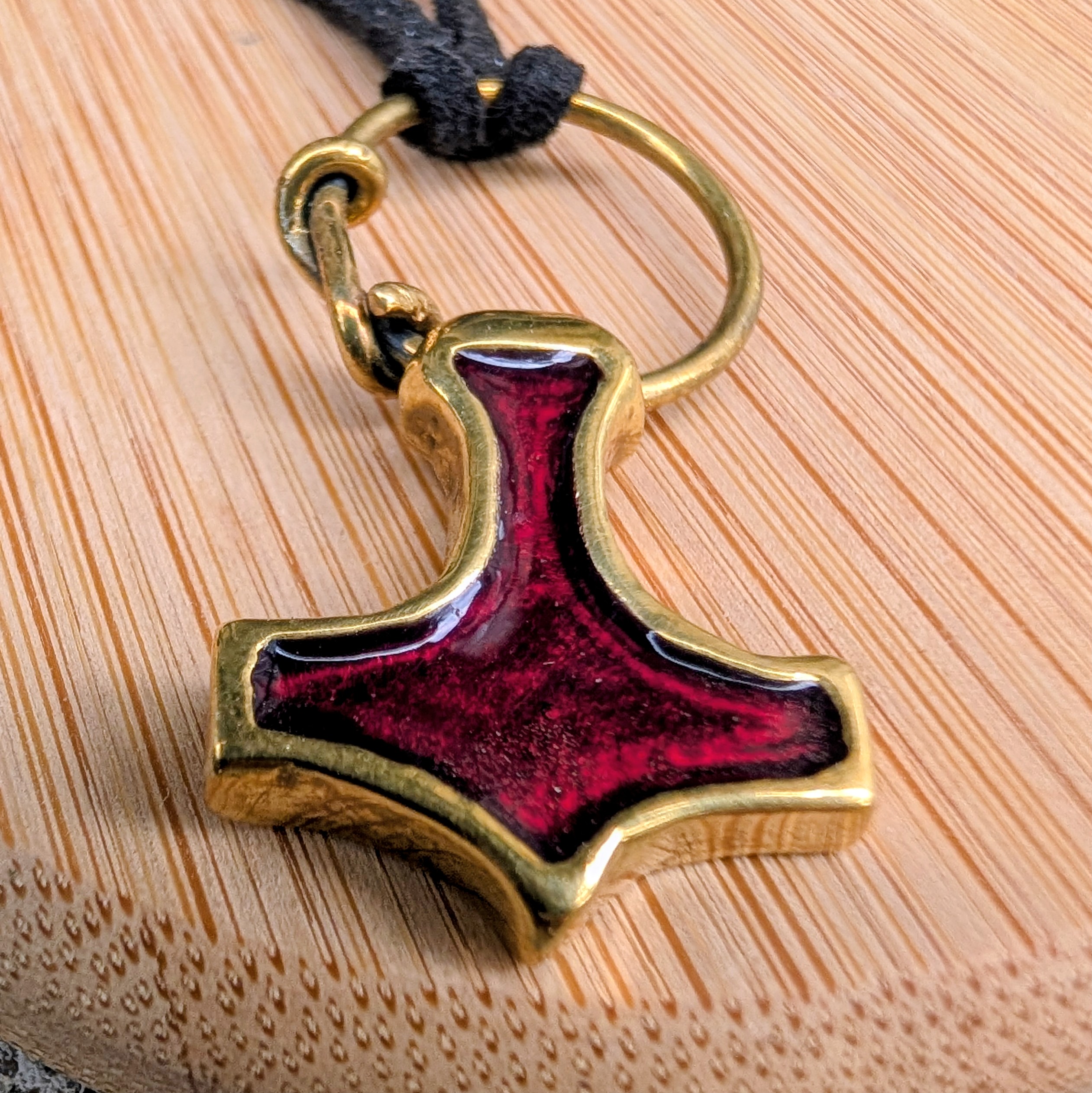 Thor’s Hammer Pendant with Red Enamel & Ring | Algiz Rune Art