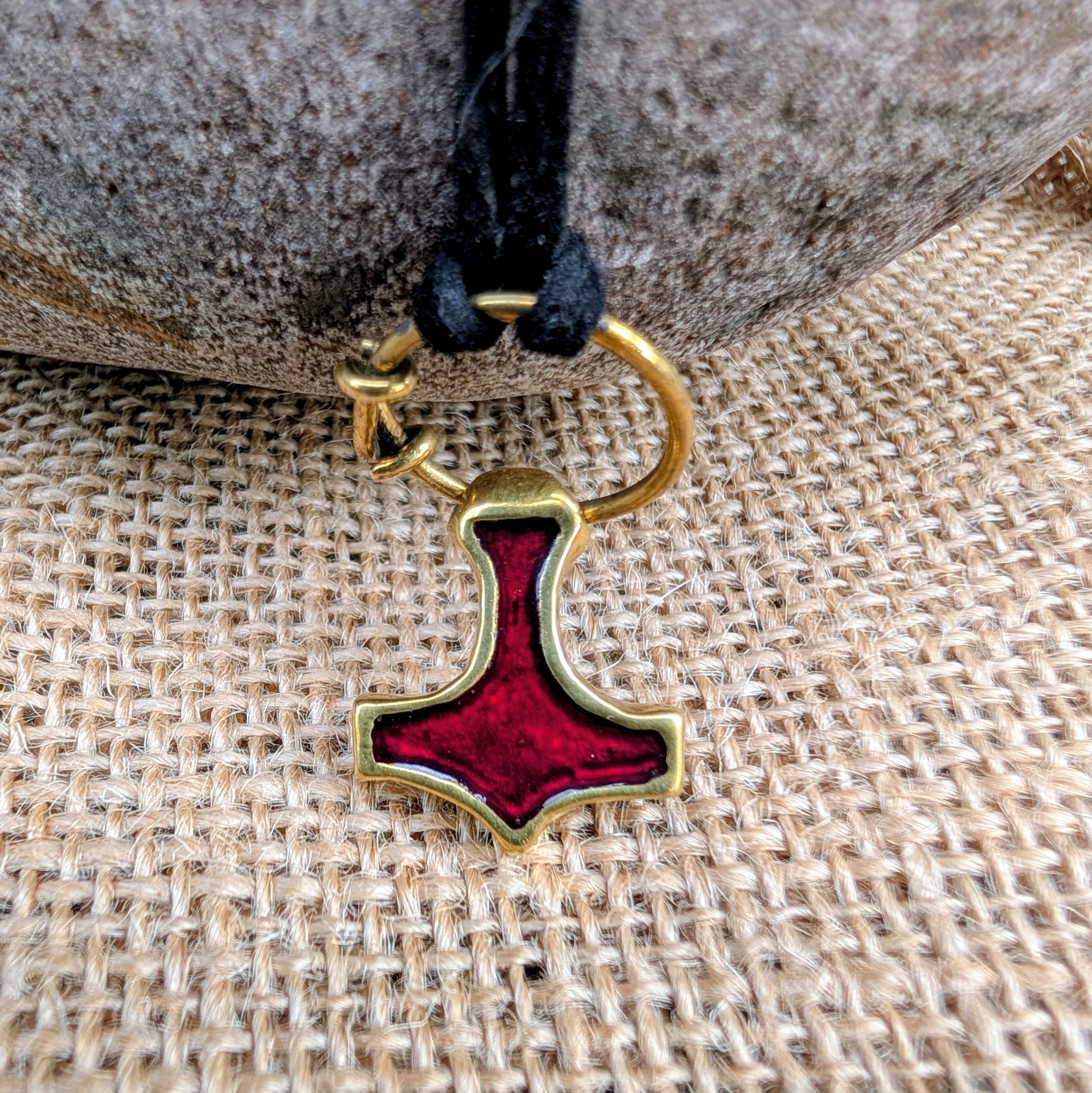 Thor’s Hammer Pendant with Red Enamel & Ring | Algiz Rune Art