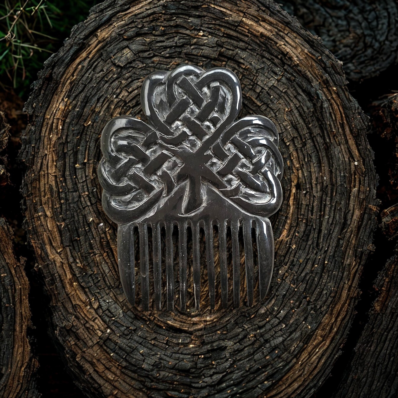 Small Beard Comb - Black Buffalo Horn Carving